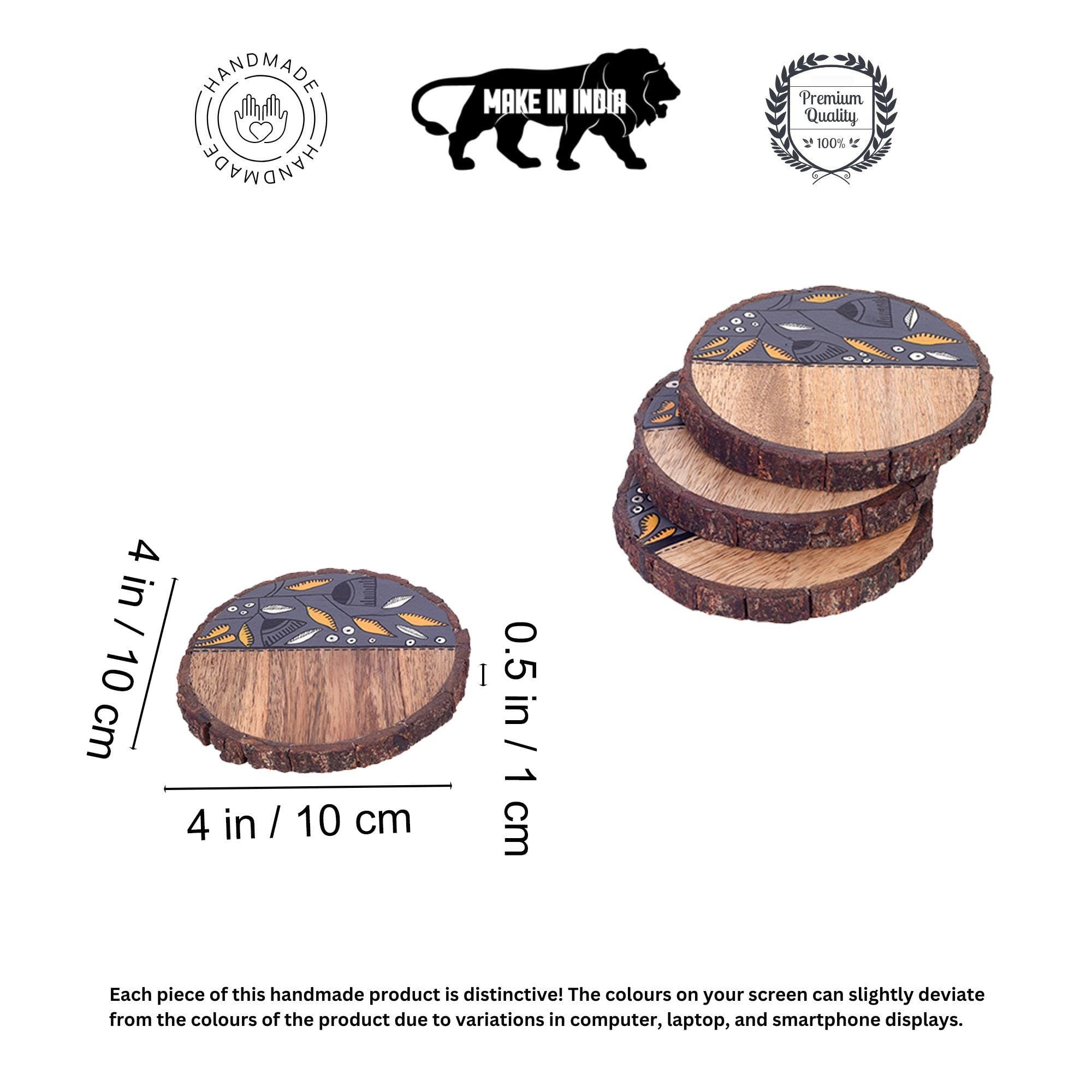 Madhubani Greys Hand Painted  Coaster S04 (4x4x0.5)