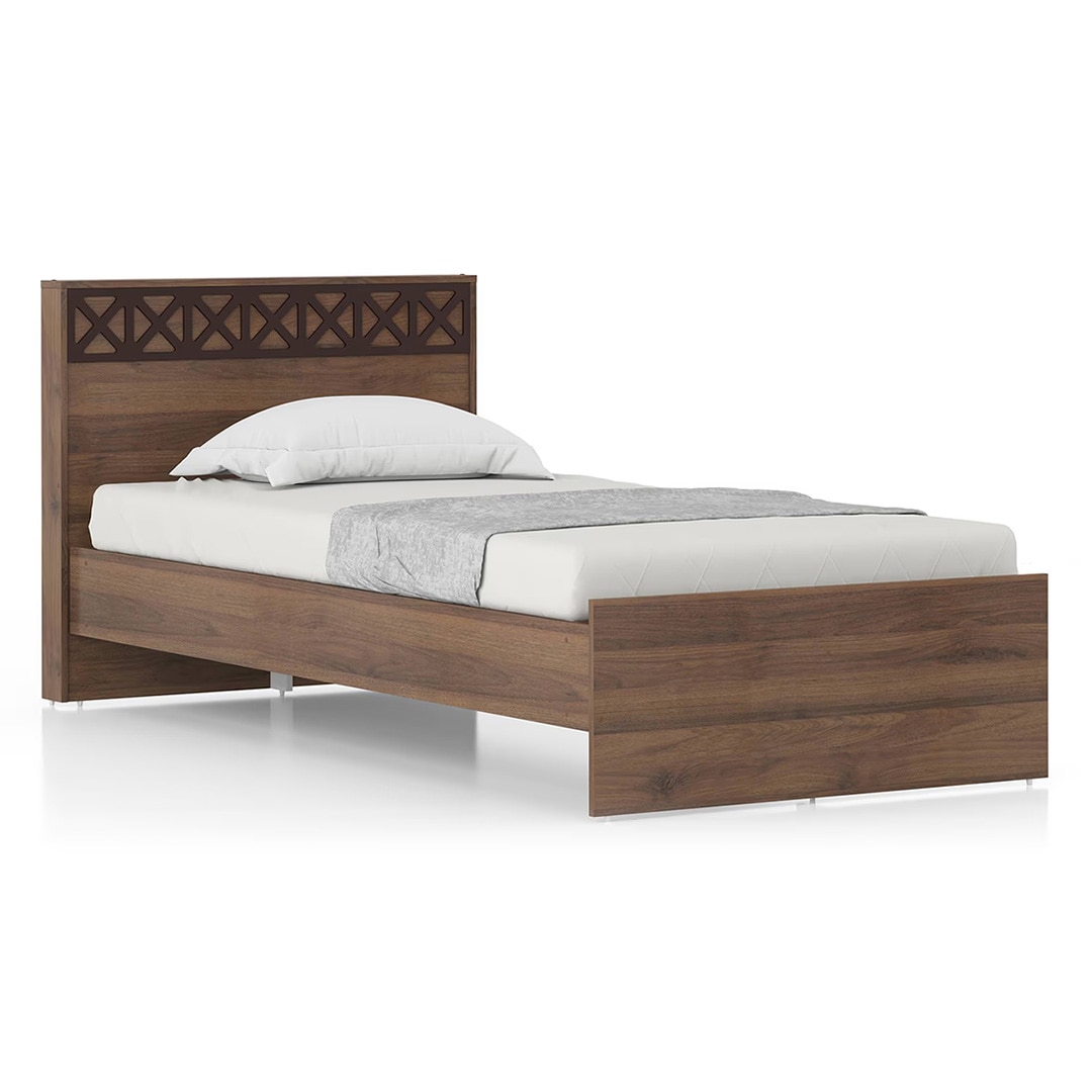 Macy Engineered Wood Single Size Non Storage Bed In Classic Walnut Finish