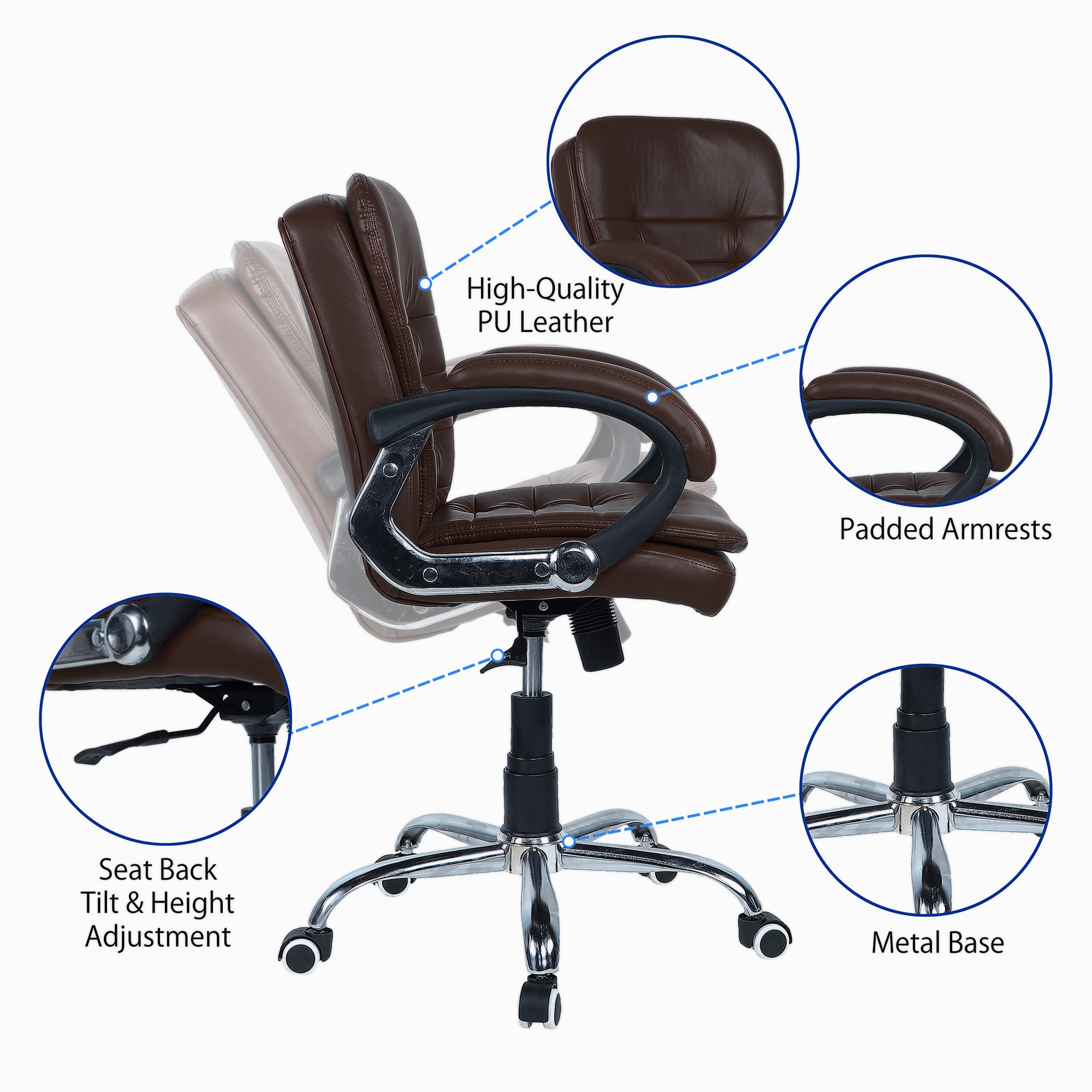 Veaoilaa Mid Back Executive Chair in Brown Colour