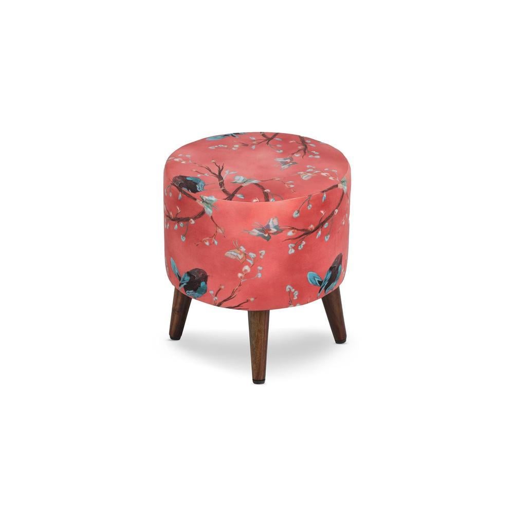 Seren Solid Wood  Ottomon in  Red Colour