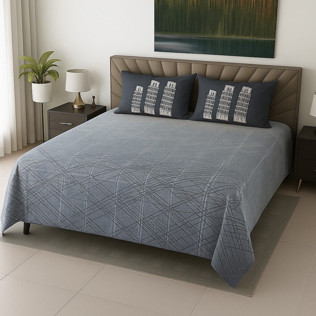 Multicolor Blue Shade Abstract 400 Tc Cotton Flat Super King Size Bedsheet With 2 Pilllow Covers - Threads