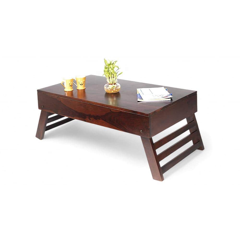 Kassel Sheesham Wood Coffee Table With Foldable Legs In Dark Walnut Finish