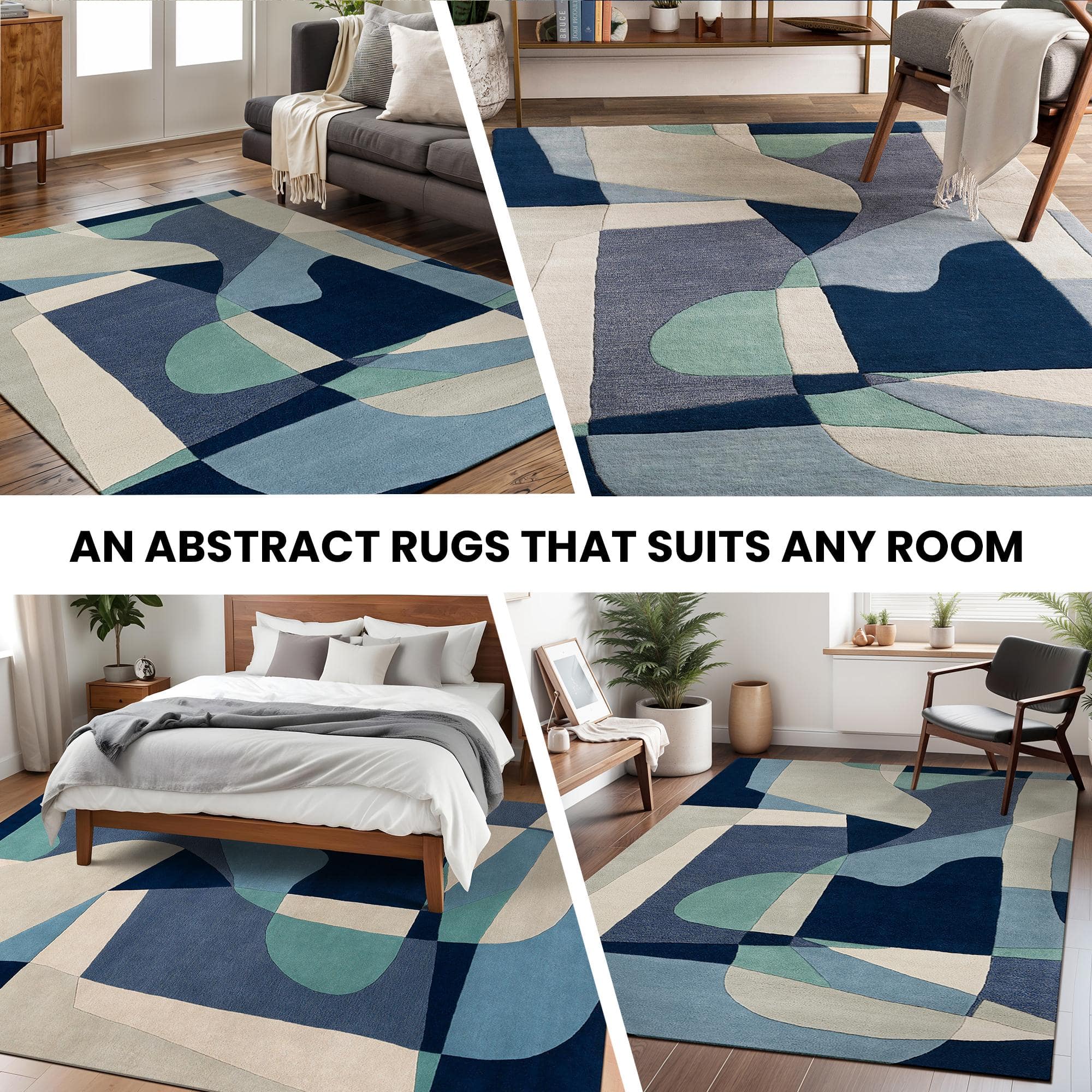 Blue Abstract Wool 5x7 Carpet