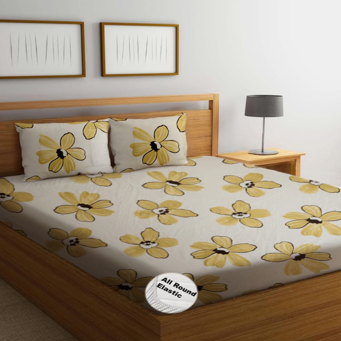 High Quality Cotton mix Double bed Fitted Bedsheets 198 cmsx 182 cms ( Pillows 46 x 49 cms)