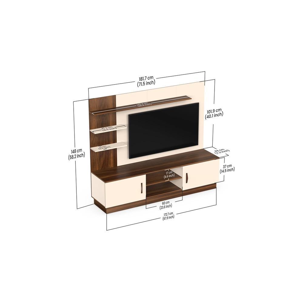Rowlet Large Engineering Wood Floor Standing TV Entertainment Unit Set Top Box Stand/TV Cabinet with Shelves for Books & Décor Display Unit Bed Living Room Upto 55 Inches (Brown Maple & Beige)