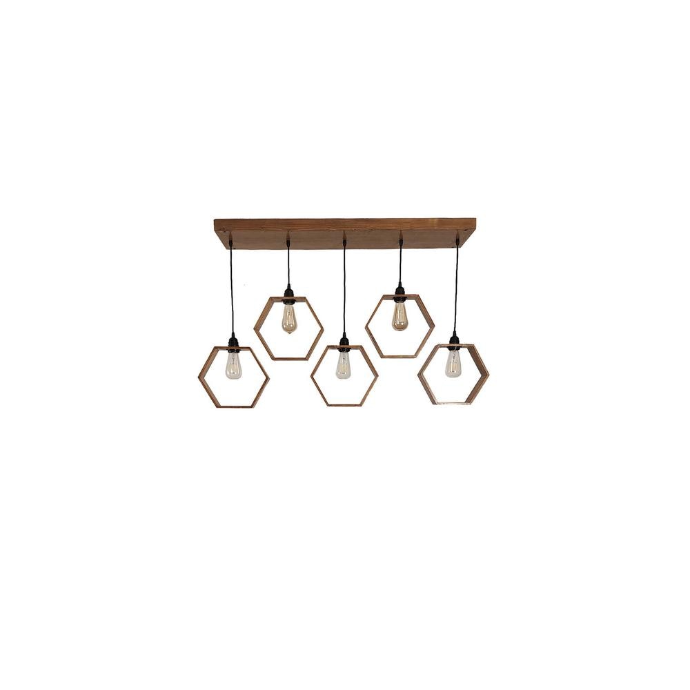 Hexagram 5 Series Brown Solid Wood Cluster Hanging Light