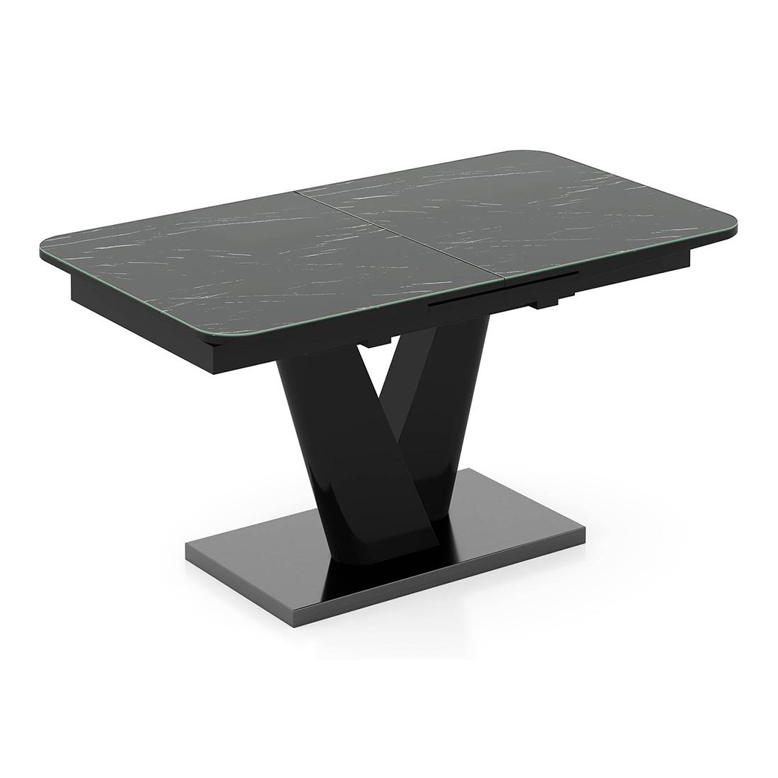 Caribu 4 To 6 Extendable Dining Table With Set Of 6 Doris Swivel Accent Chairs (Colour- Dark Grey, Finish- Black High Gloss)