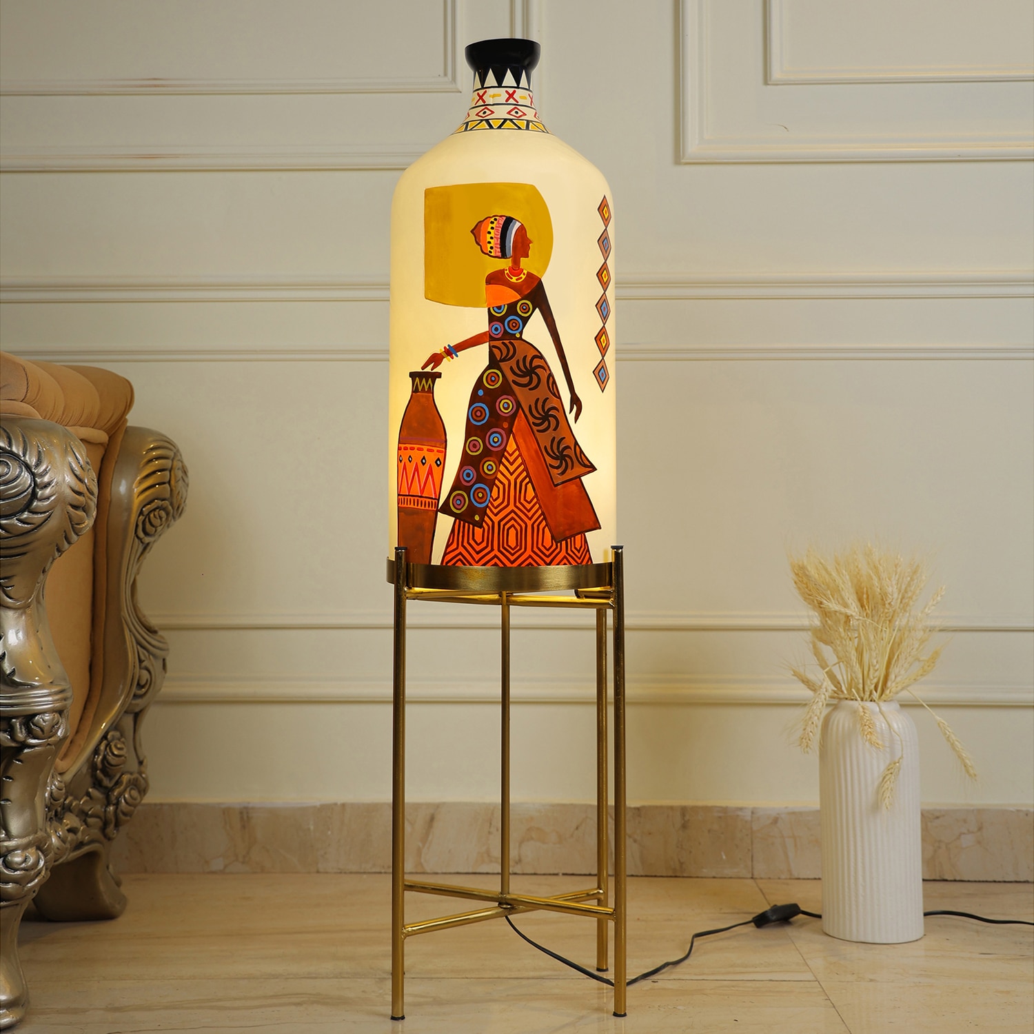 Vividis Metal and Glass Electric Floor Lamp in White Colour - Posh N Plush