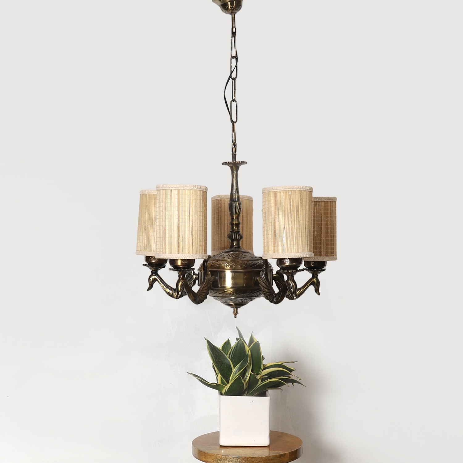 Devansh Wood Wall Mounted Lamp With Off-White Cotton Shade - Devansh