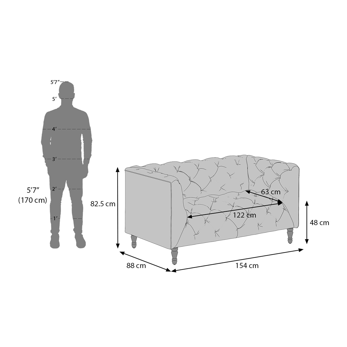 Henrietta 2 Seater Fabric Sofa (Icy Turquoise)