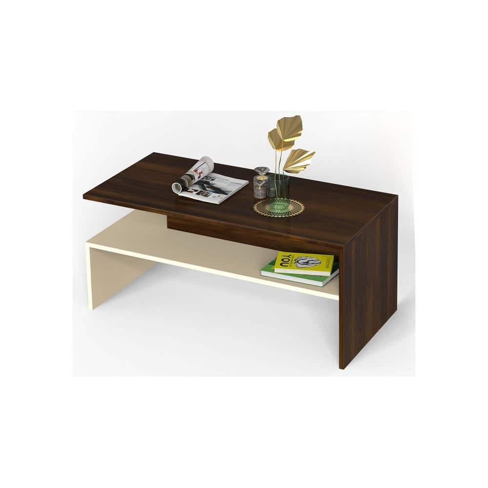 Taurley Engineered Wood Coffee Center Sofa Tea/Teapoy Console Table (Brown Maple & Beige)