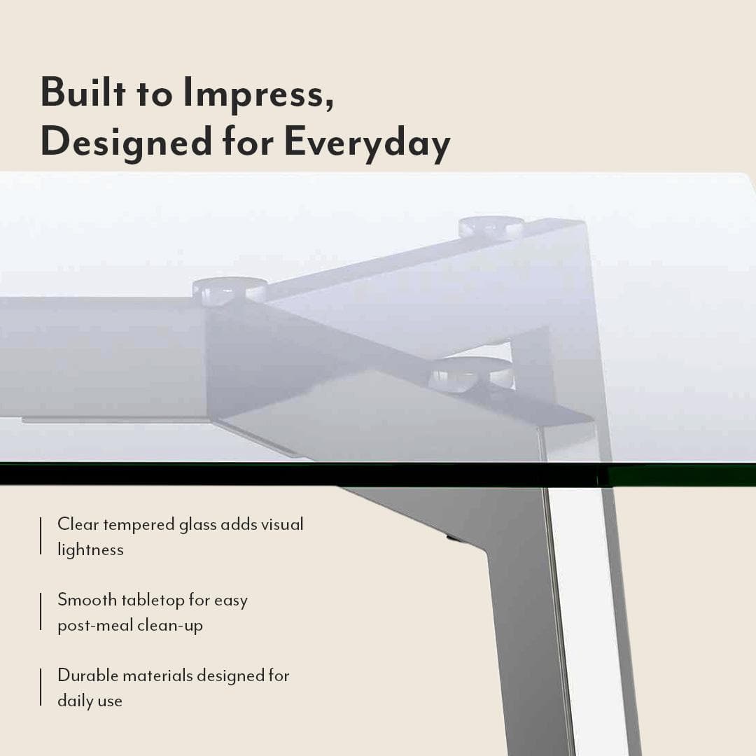 Carmen 6 Seater Glass Top Dining Table In Silver Finish