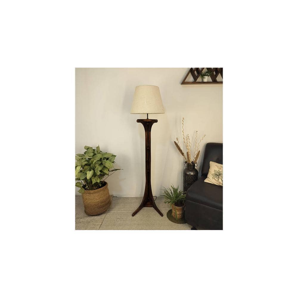 Lucas Wooden Floor Lamp with Brown Base and Jute Fabric Lampshade