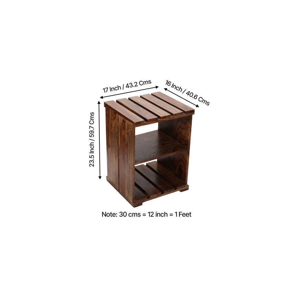 Arista Sheesham Wood Bedside Table in Teak Finish
