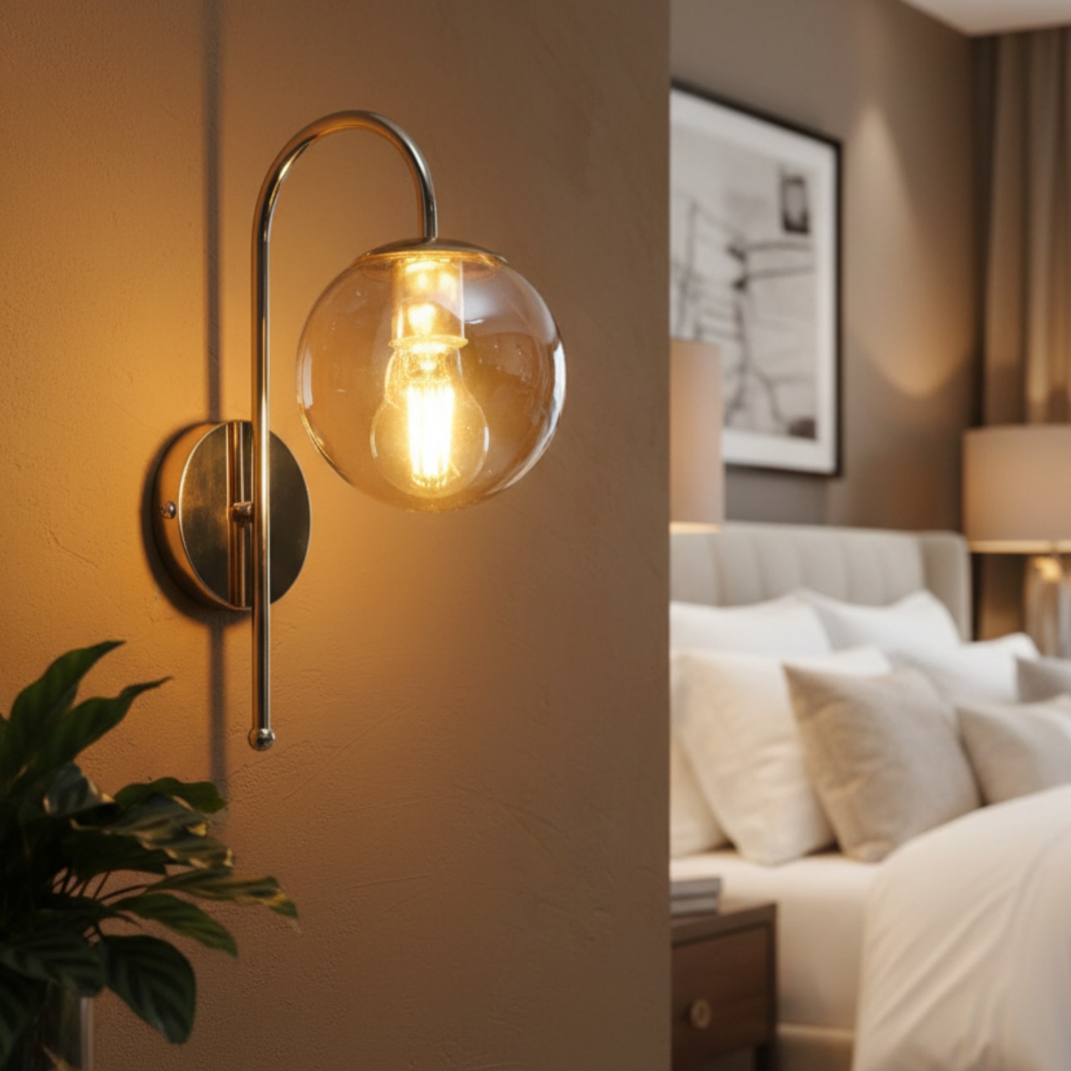 Eliante Modern Wall Lights Mild Steel & Glass Material Gold & Champaign Finish