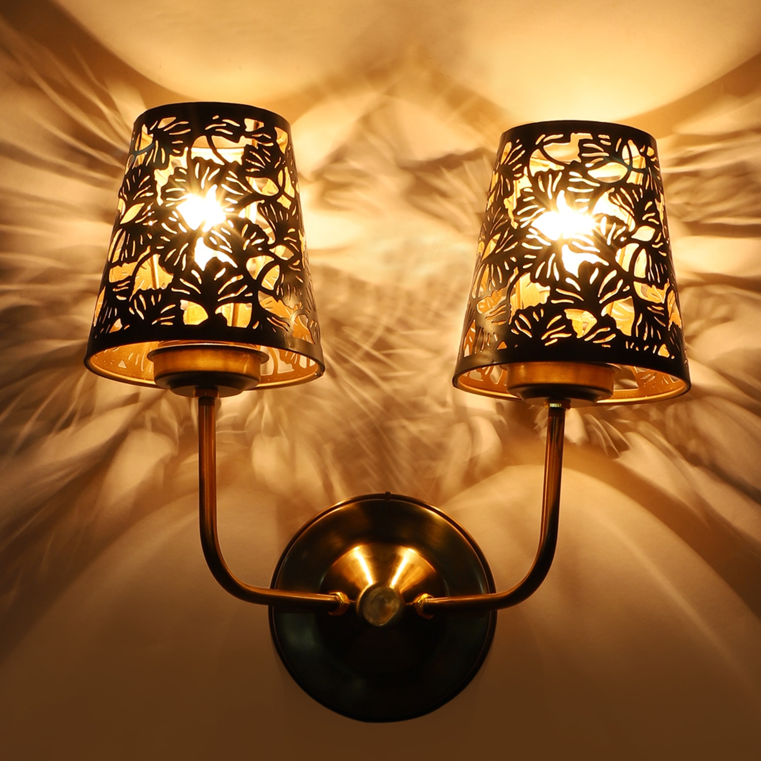 Devansh Metal Electric Wall Light in Gold Colour with Black Shade Count of 2 Lights - Devansh