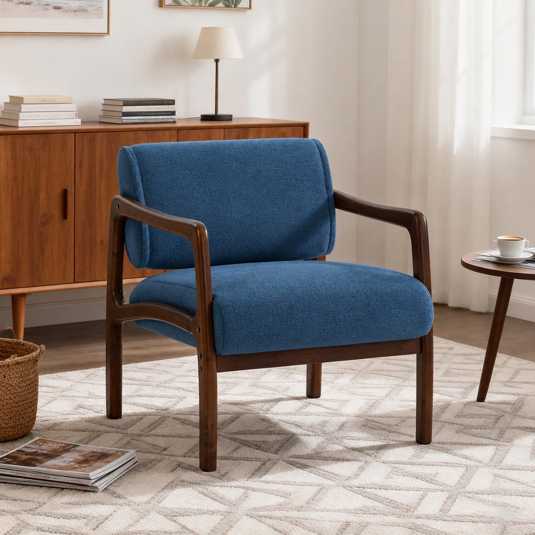 Citrus Boucle Fabric Arm Chair in Blue - KURSIWALLAH