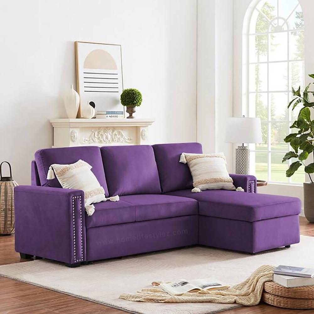 Solace  Pull Out Sofa cum Bed  in Purple Colour