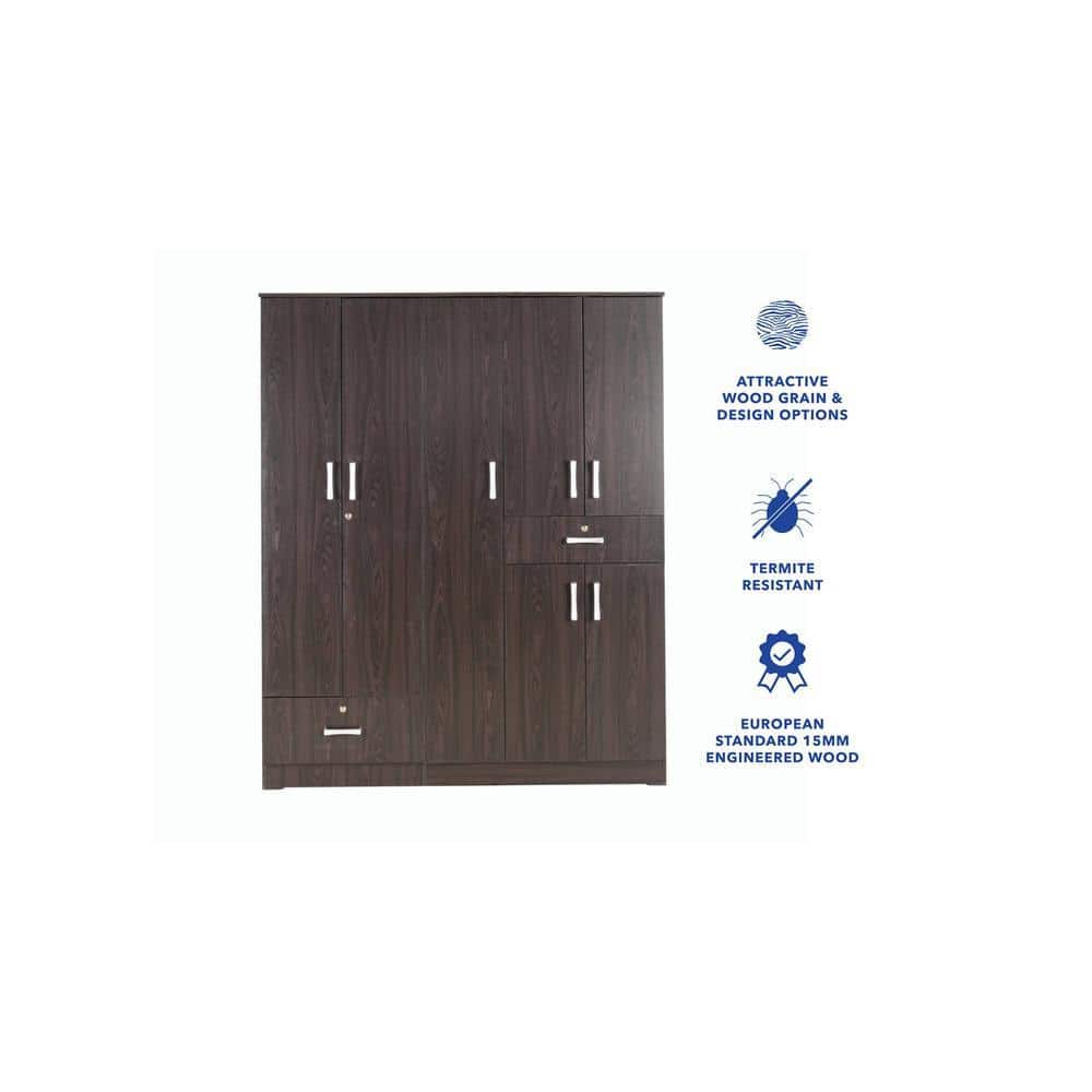 Ren 5 Door Wardrobe with External Drawers in Wenge Finish