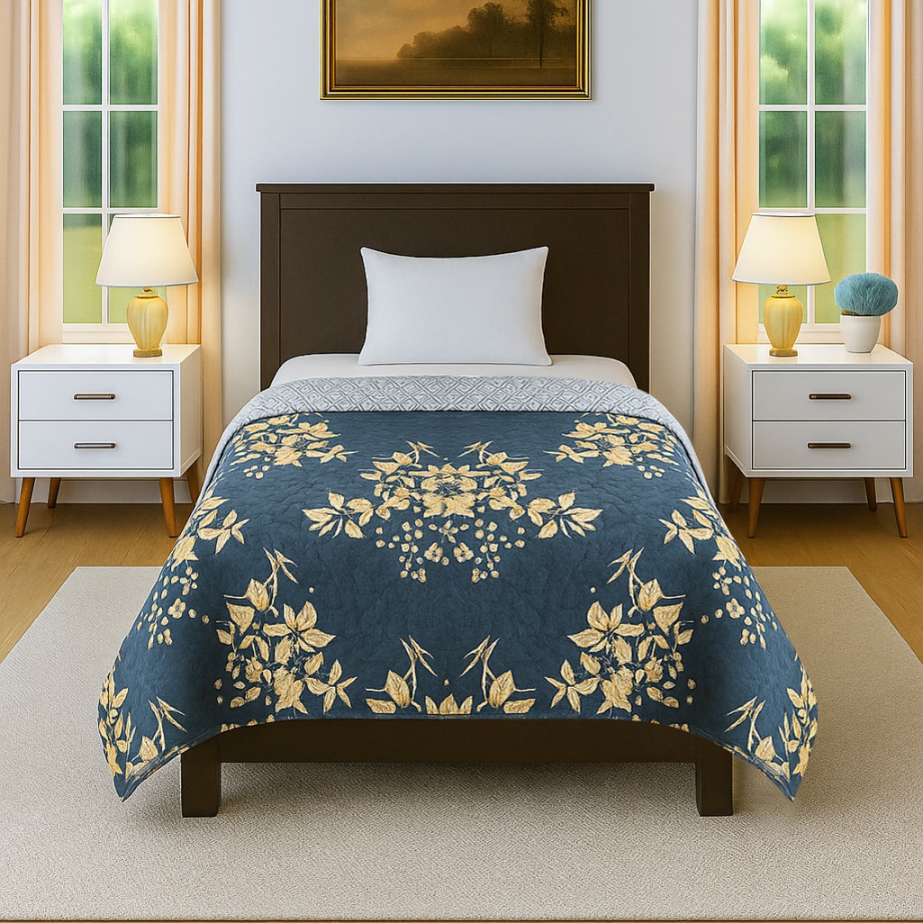 Grey Floral 300 Cms Cotton Single Bed Size Comforter From Threads