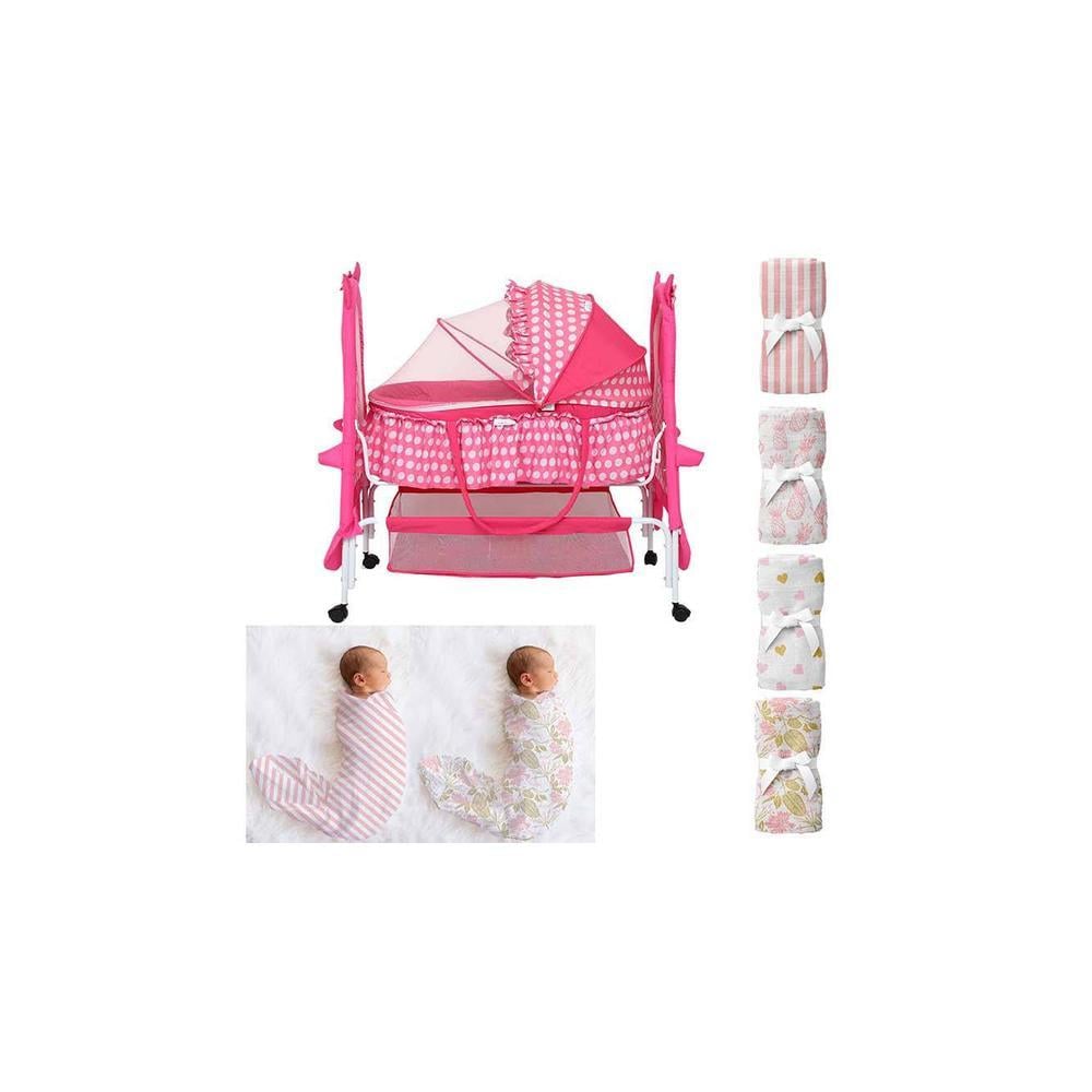 Bella Baloo Stainless Steel Baby Cradle with Mosquito Net Florals & Stripes
