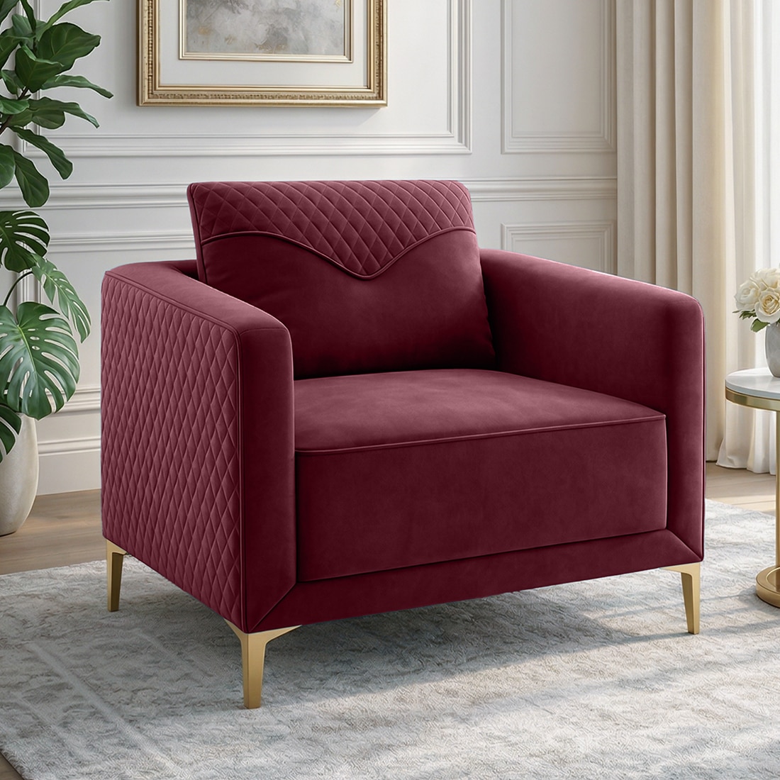 Arab Velvet 1 Seater Sofa Maroon Color - Home Lifestylez