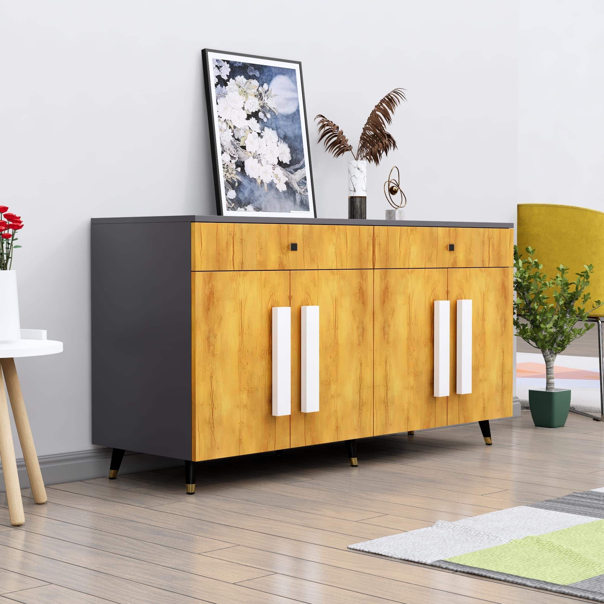 Hexa Red Multipurpose Storage Cabinet With 2 Drawer 4 Door in Slate Grey And Giant Wood Colour - HexaRed