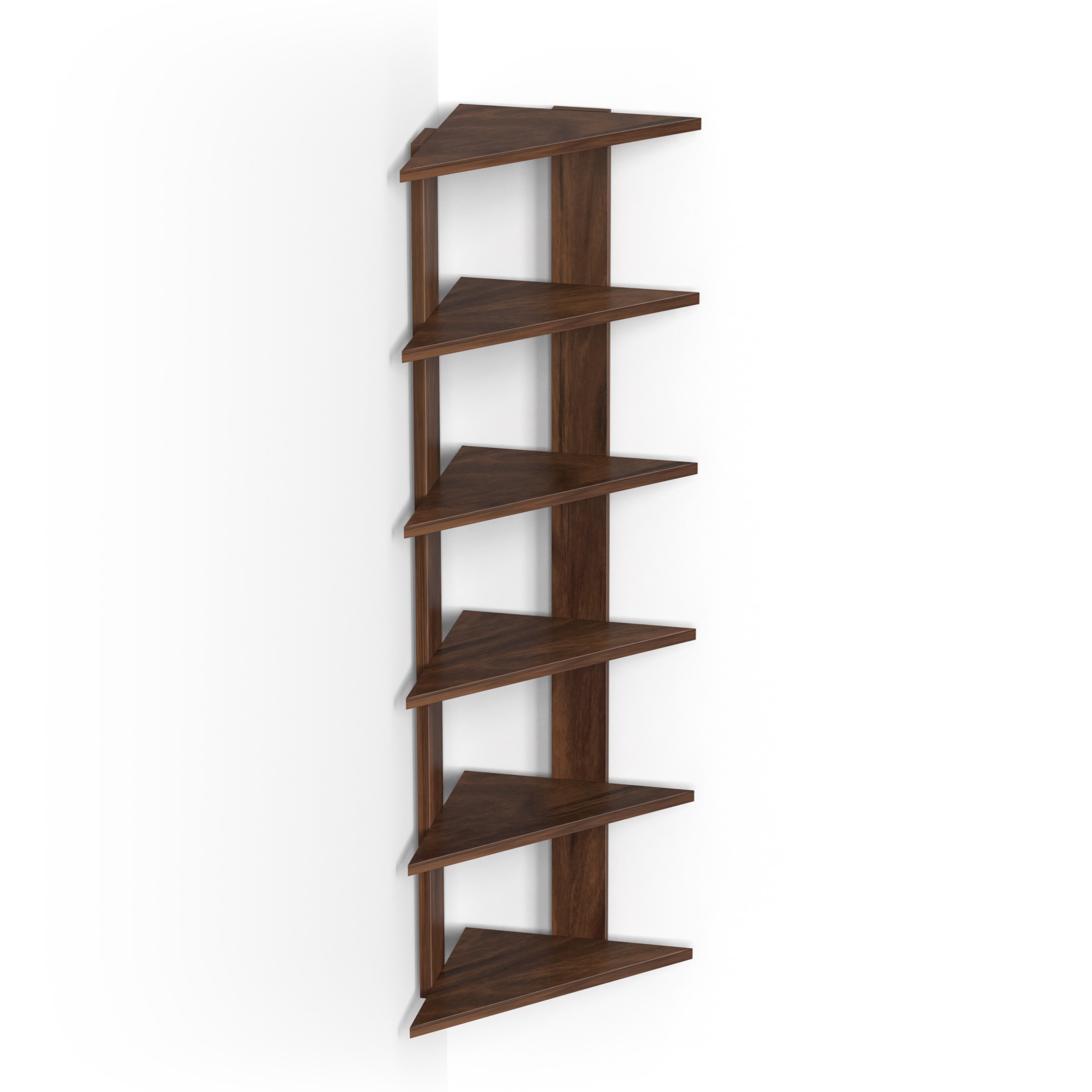 BLUEWUD Braine Engineered Wood Multipurpose Wall Decor Floating & Free Standing Shelf Display Rack Decorative Hall D�cor for Living Room Home Furniture (6 Triangle Shelves) (Brown Maple)