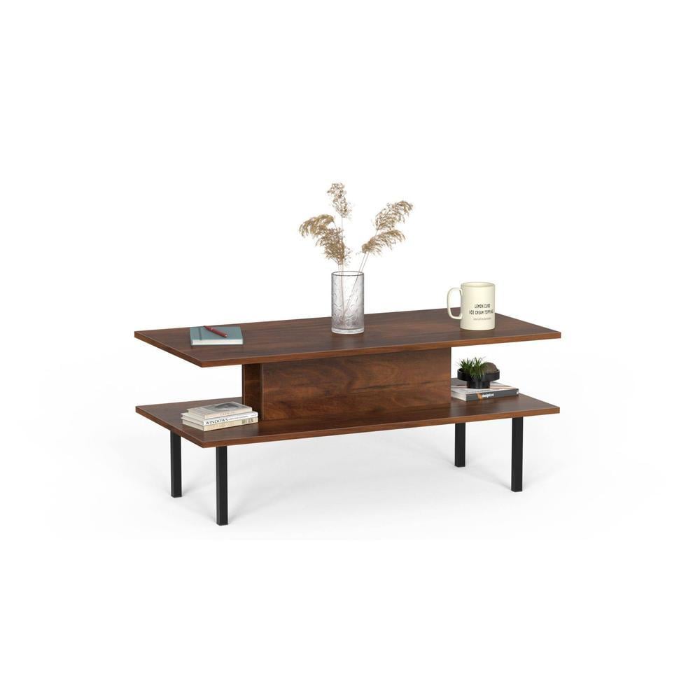 Eatame Engineered Wood Coffee Center Sofa Tea/Teapoy Console Table With Metal Legs For Sofa Set Living Room Home Hall (Brown Maple)