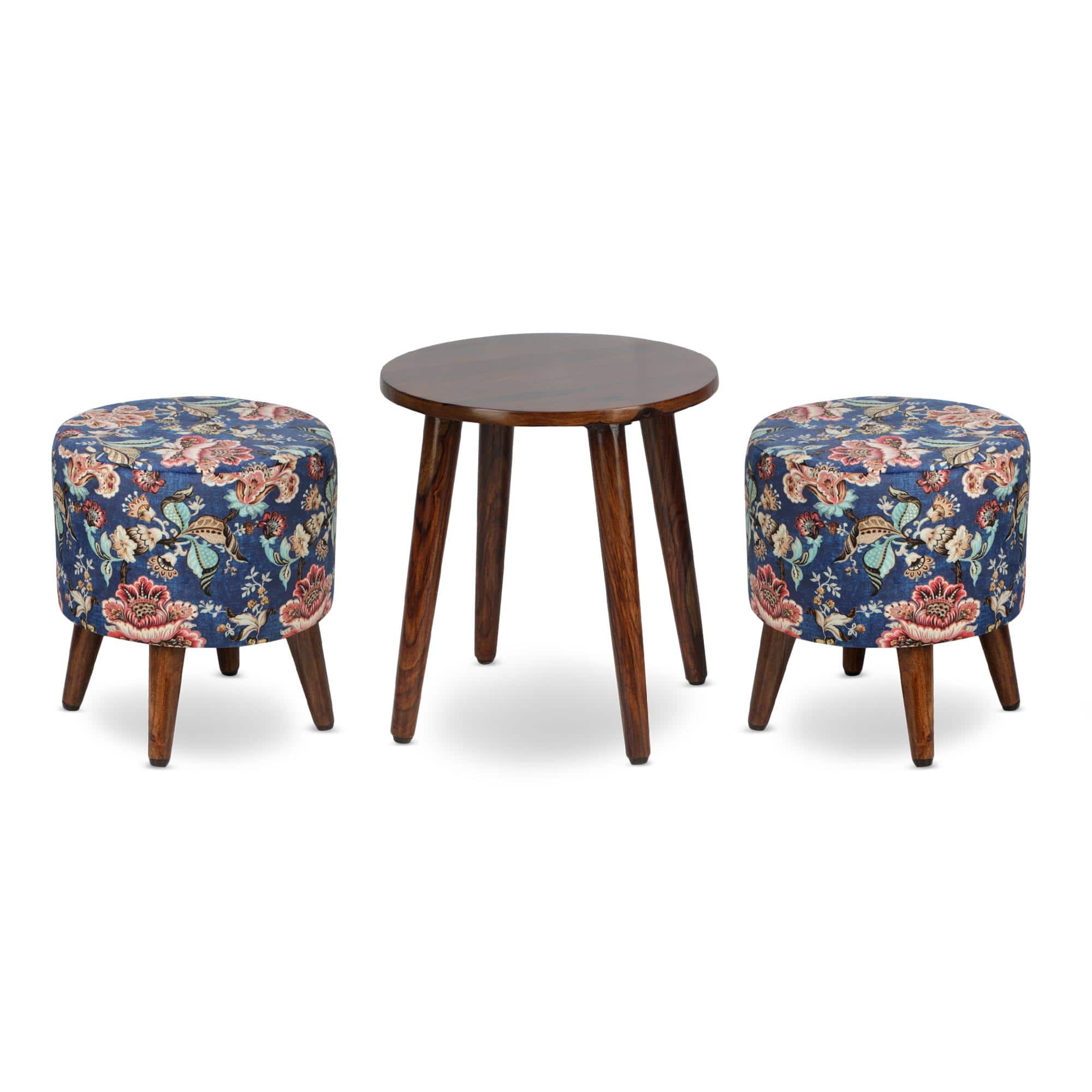 Joseph Solid Wood  Ottomon in  Blue Colour