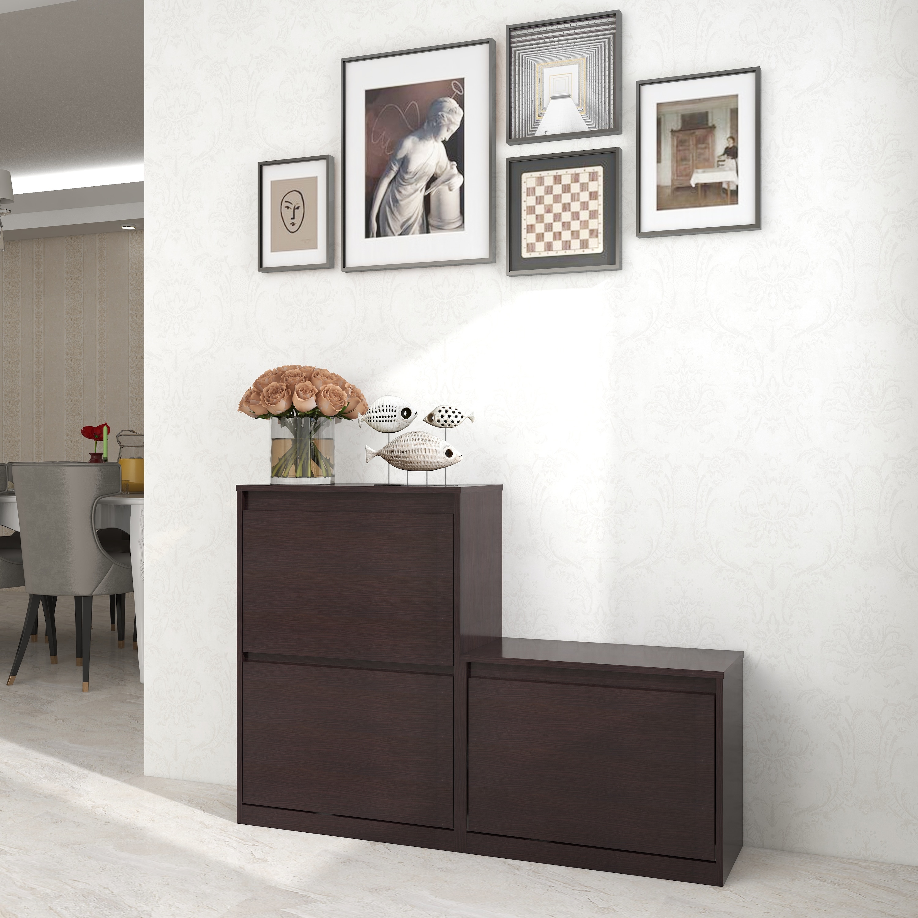Kamiya Engineered Wood Shoe Rack In Columbian Walnut Finish