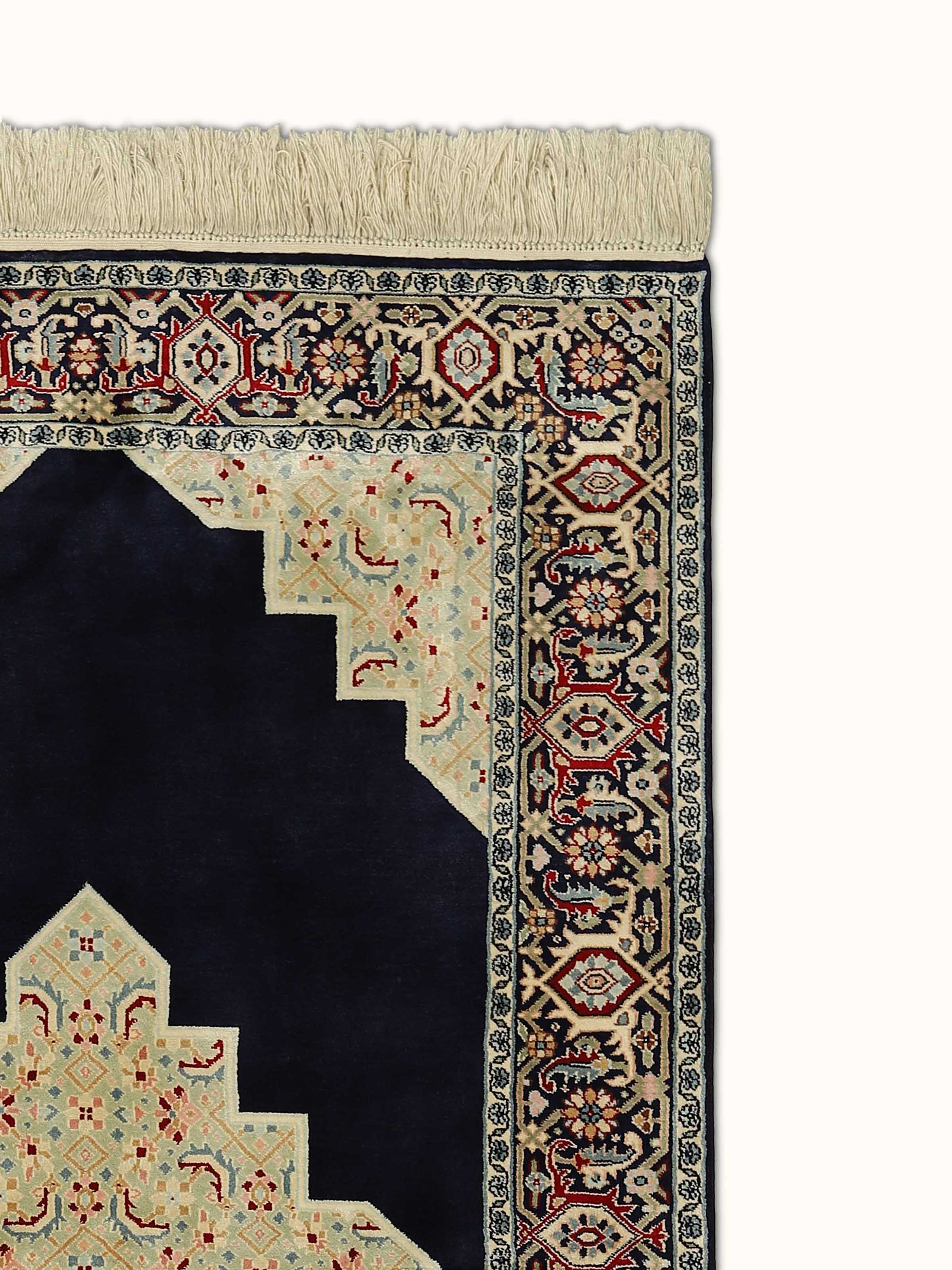 Traditional Persian Open Field Navy Kashmir Silk Hand-knotted Rug