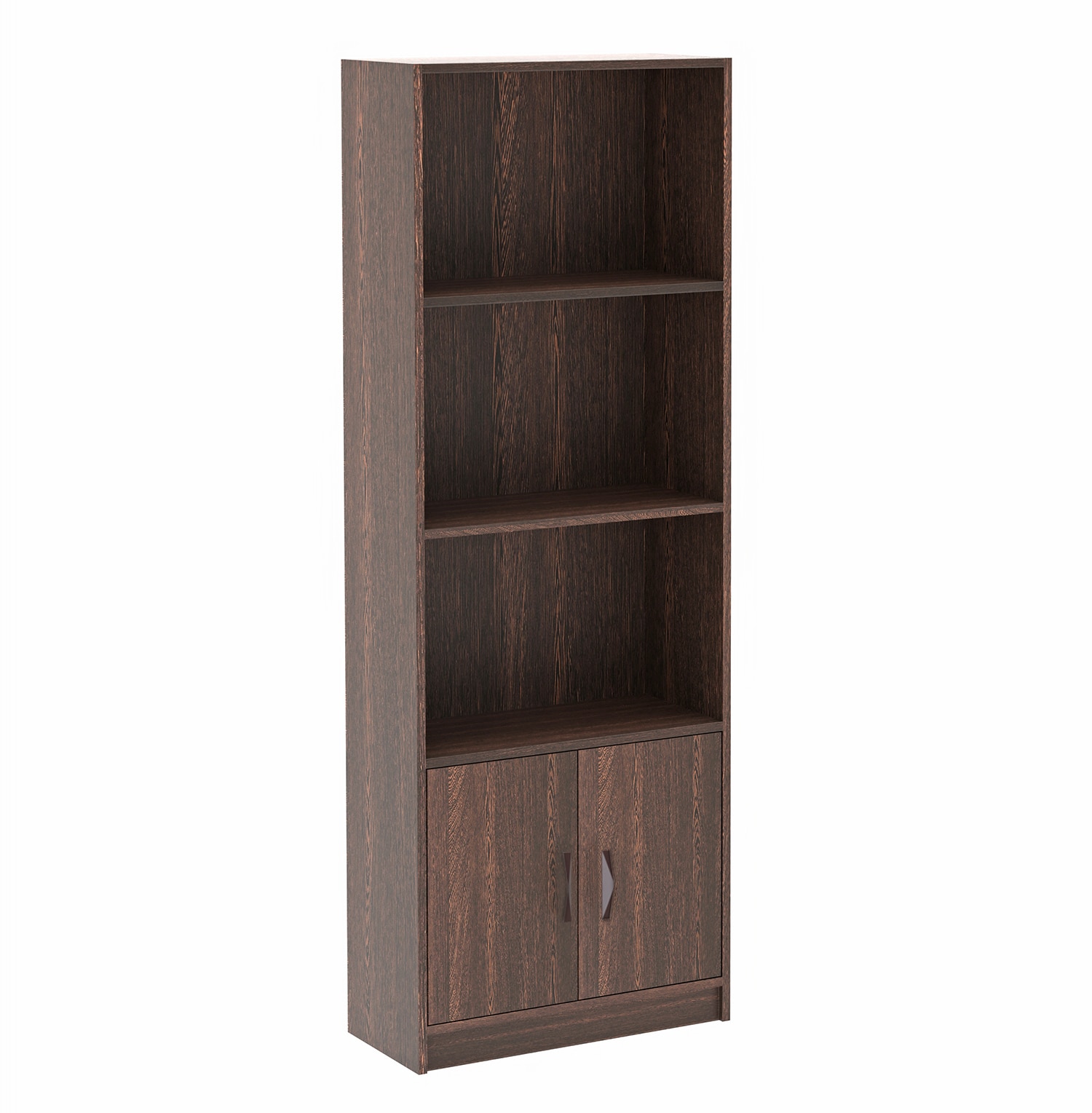 BLUEWUD Seonn Engineered Wood Bookshelf Crockery Storage Cabinet, Book Rack Organizer with Shelves for D�cor Display & 2 Doors, Storage Unit for Office Library Home (Wenge, Without Drawer)