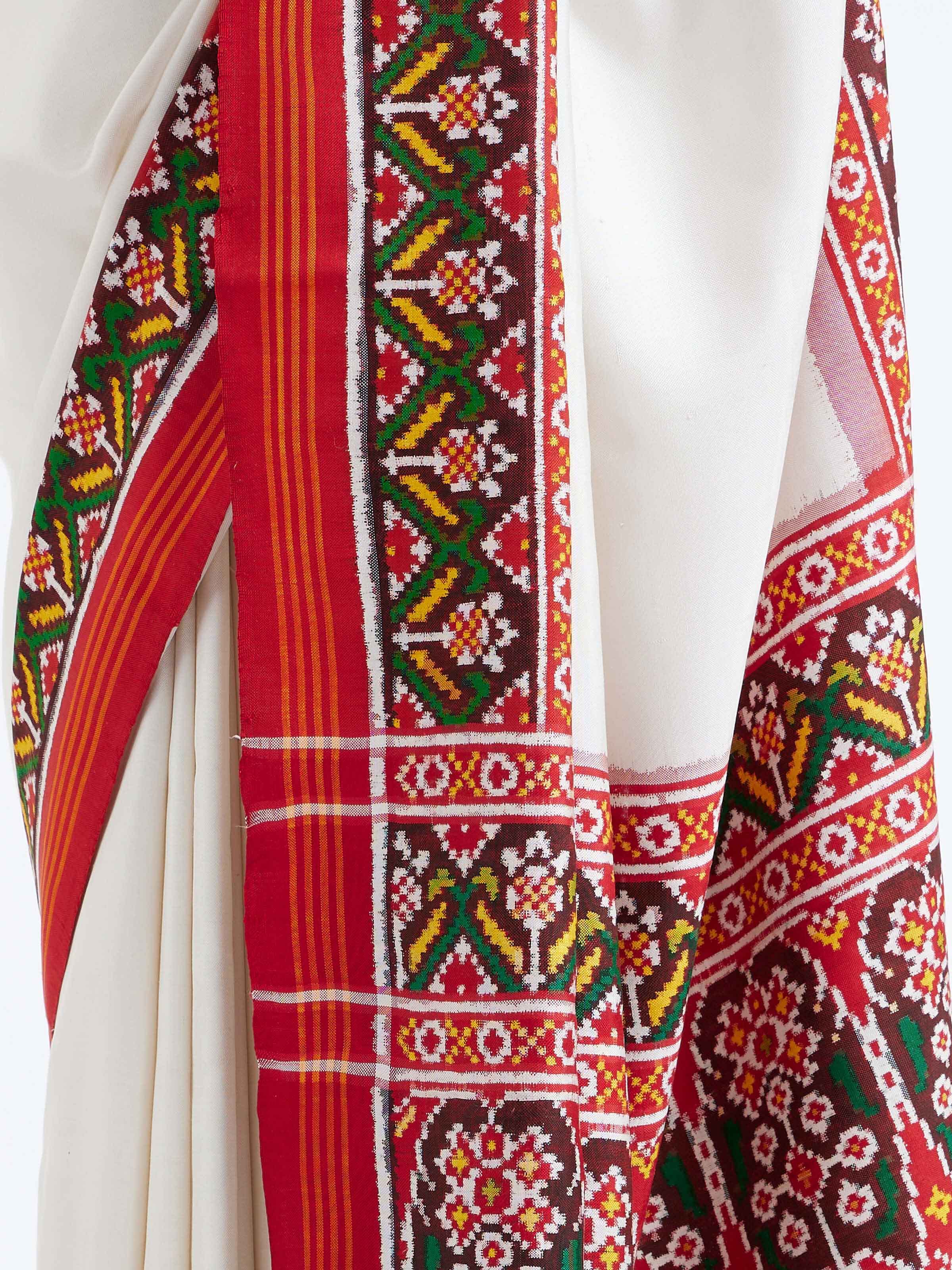 White Patan Patola Handloom Silk Saree