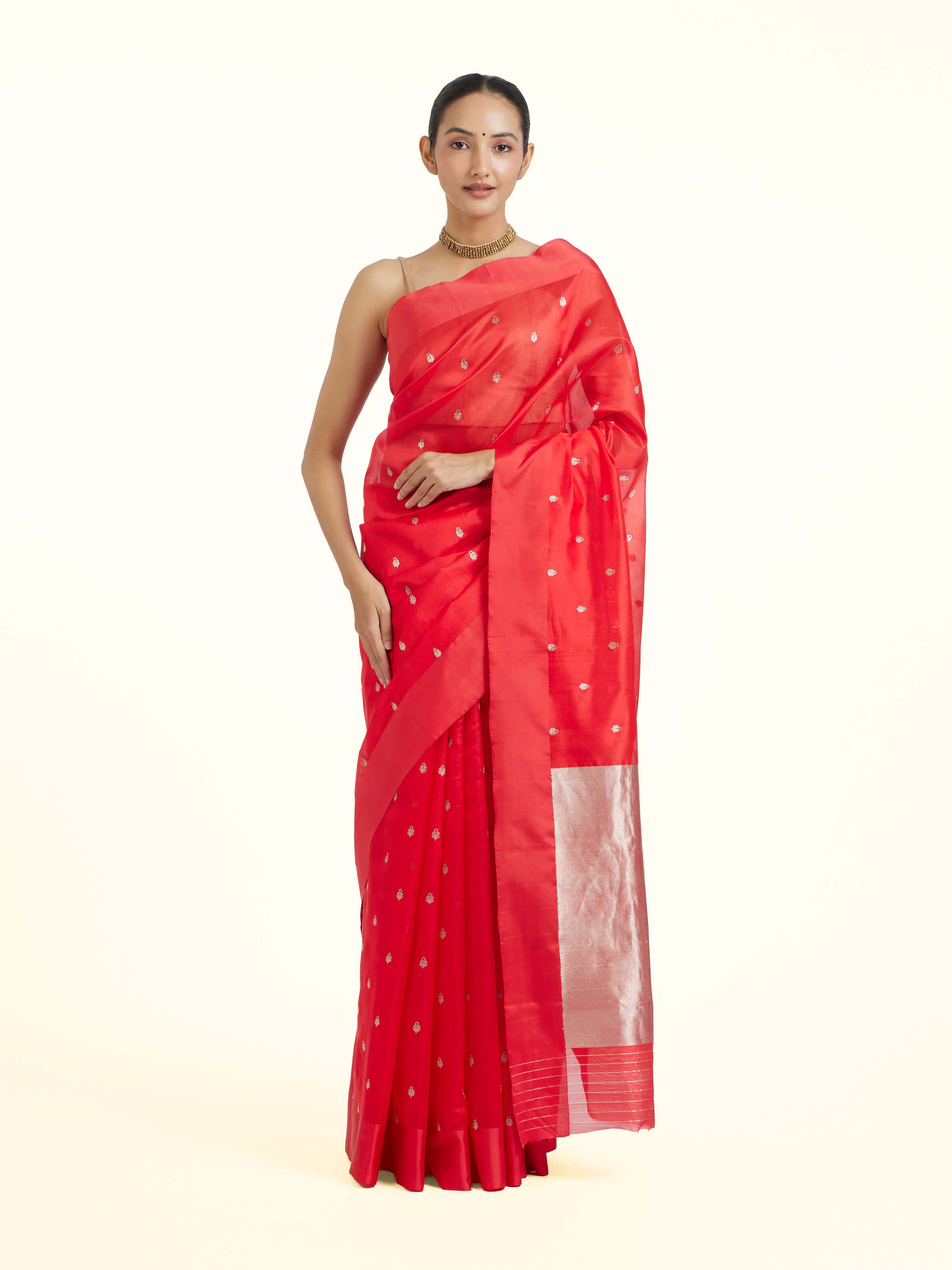 Red Chanderi Aknaliya Saree