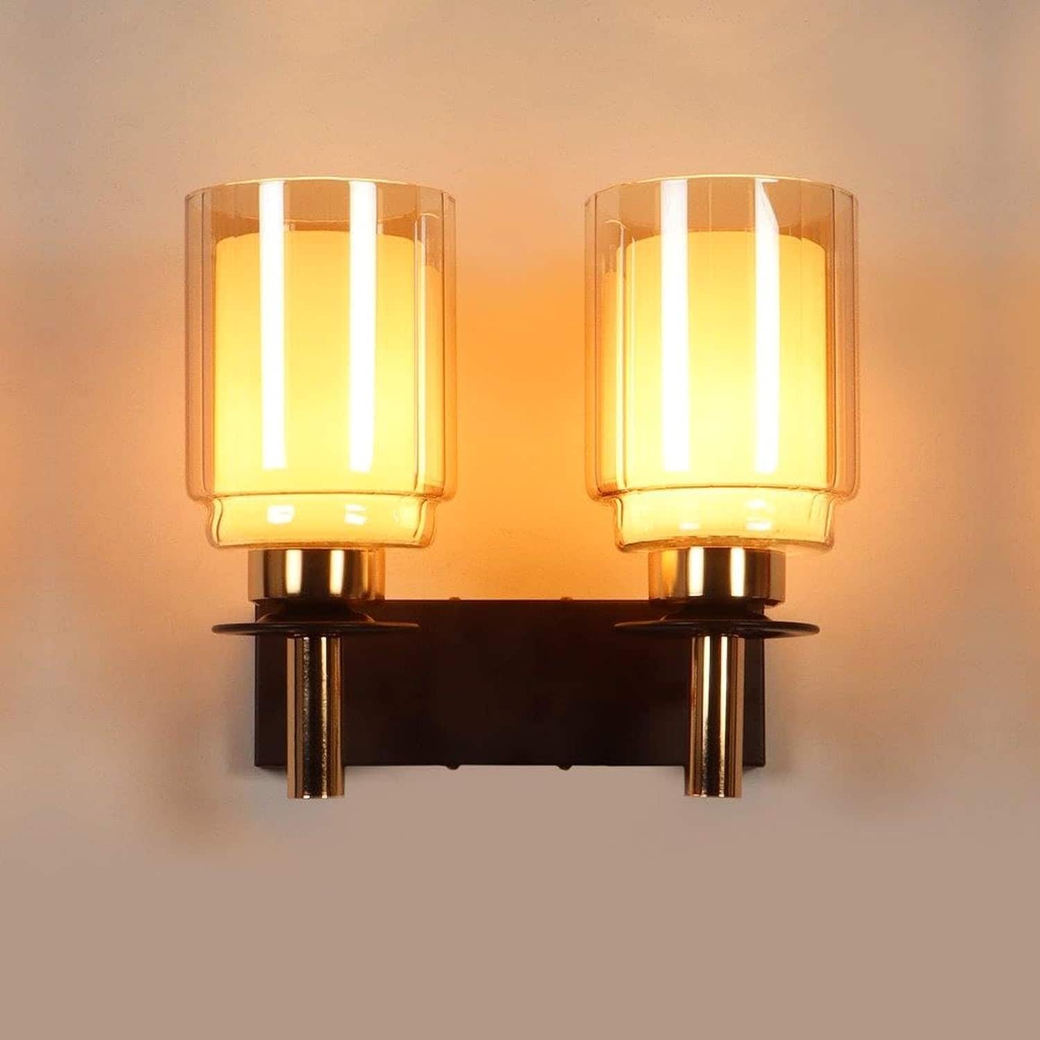 Eliante Zaal Iron Wall Light With Glass In Gold And Brown Colour