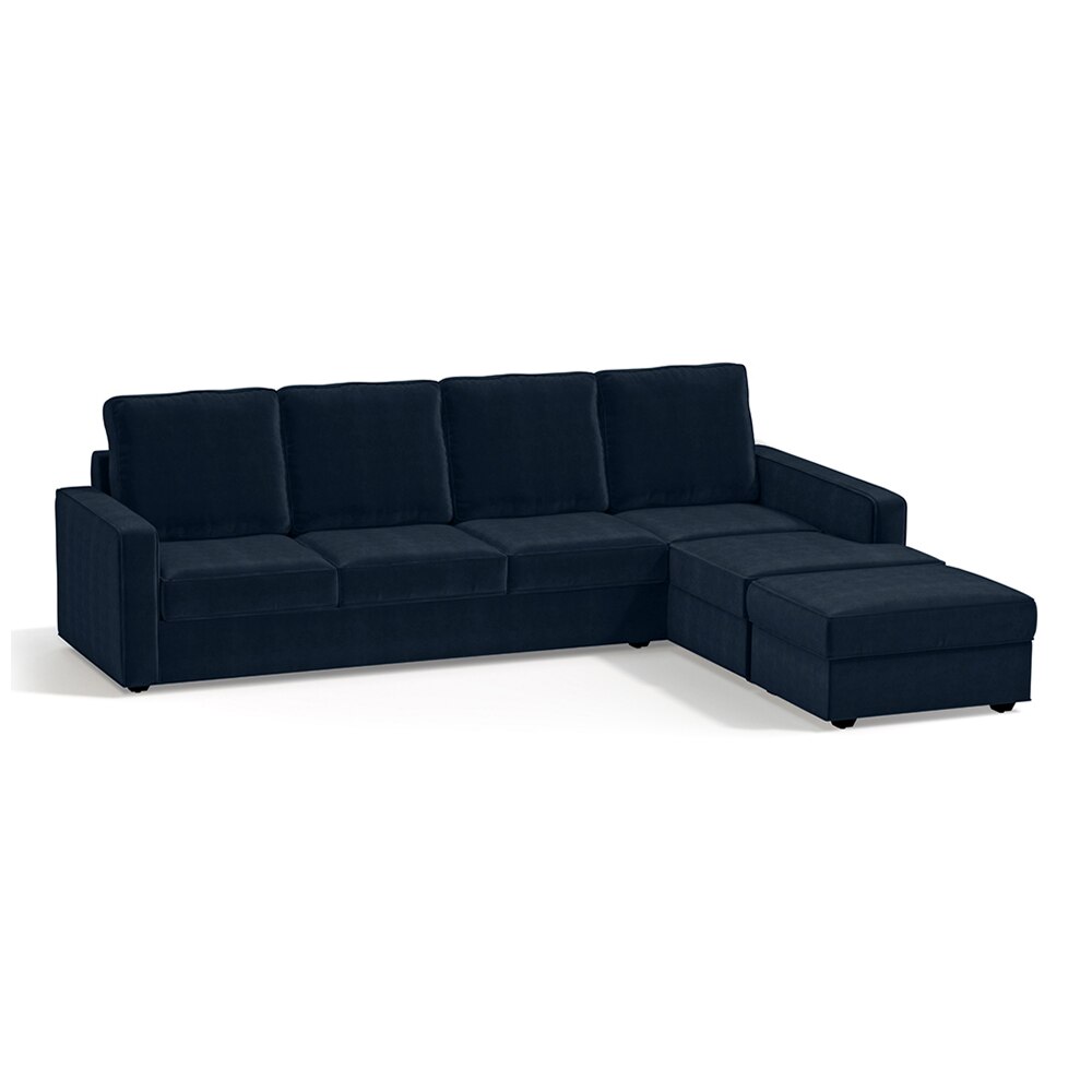 Apollo Compact Sofa (Colour : Sea Port Blue Velvet, Cushion : Soft, Back Type : High Back, Seating Capacity : Right Aligned 3 Seater + Right Aligned Chaise)