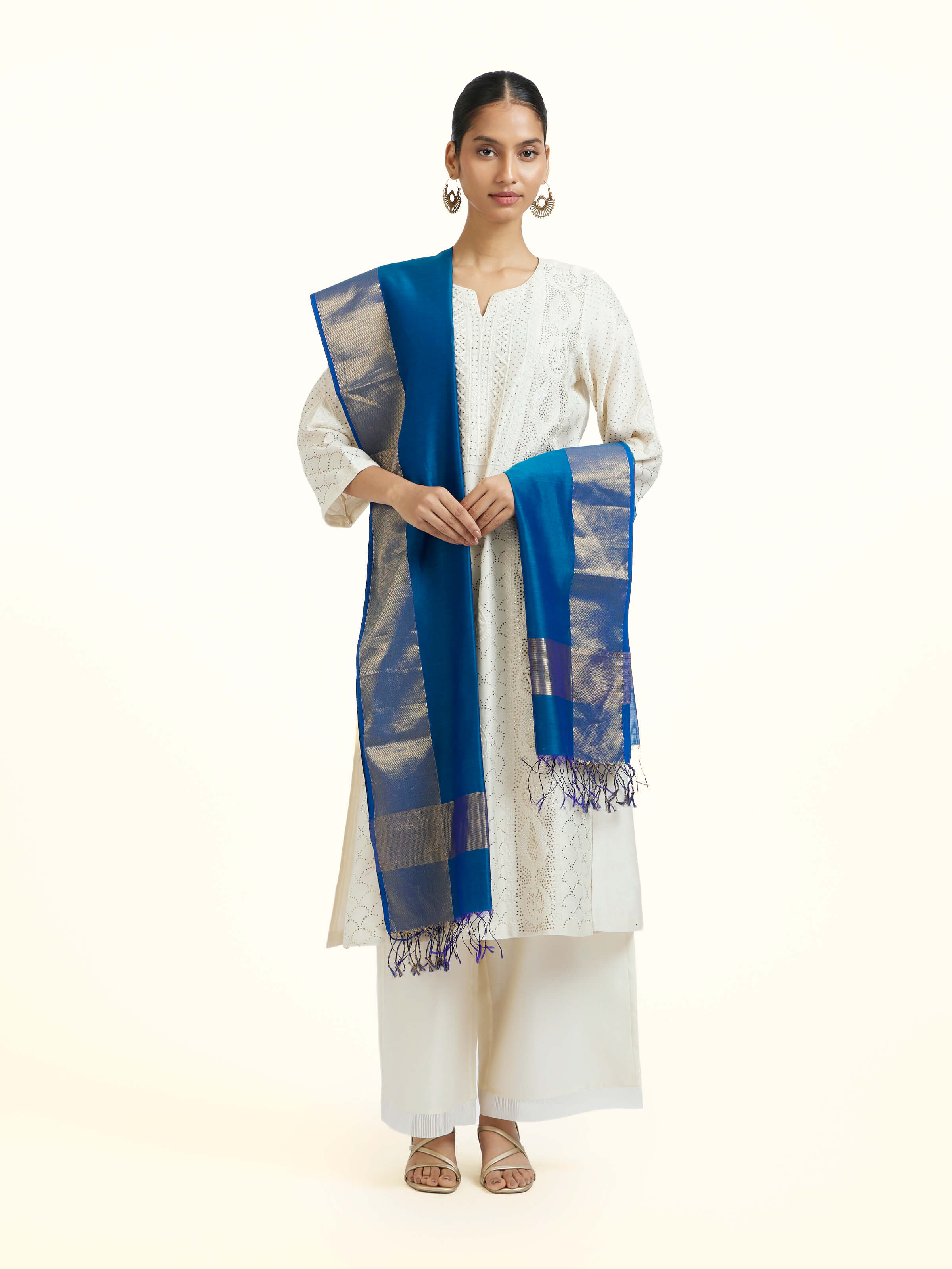 Blue Cotton Silk Maheshwari Handloom Dupatta