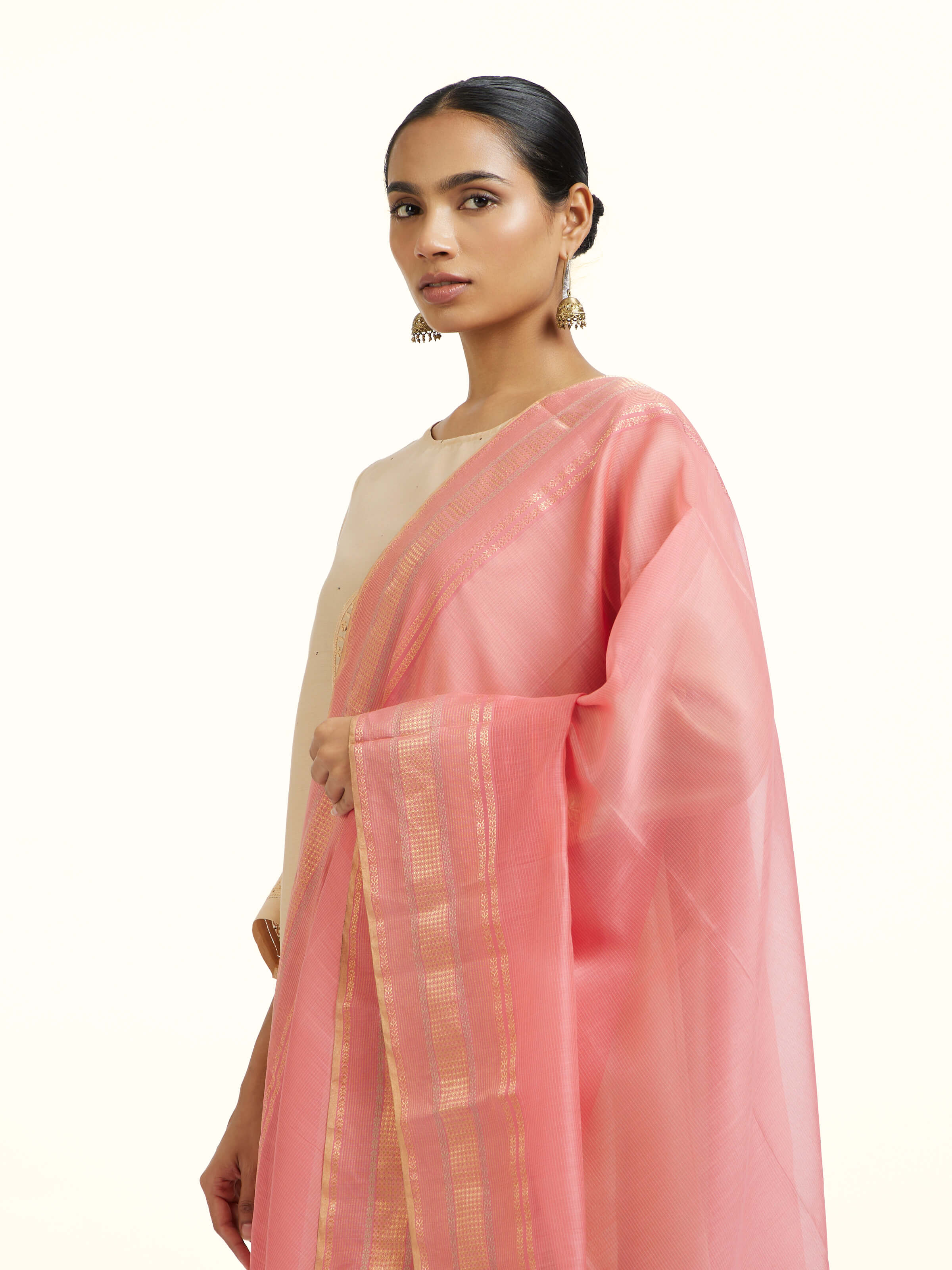 Light Pink Cotton Silk Maheshwari Handloom Dupatta