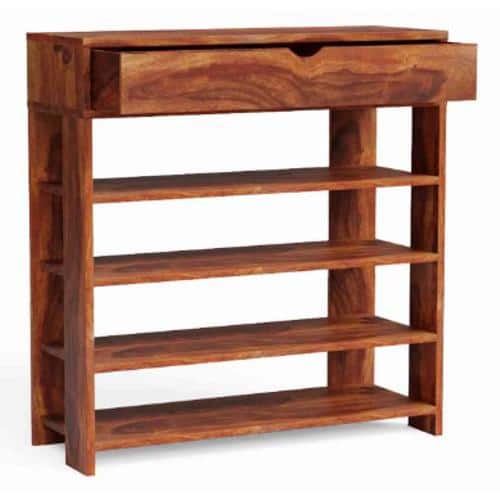 Horizon Solid Wood Shoe Rack in Teak Finish