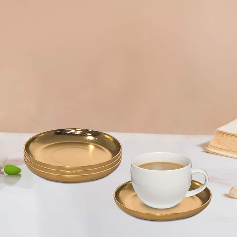 Metalsmith Metal Coaster Set of 4 Gold Finish Table Coasters - Metalsmith