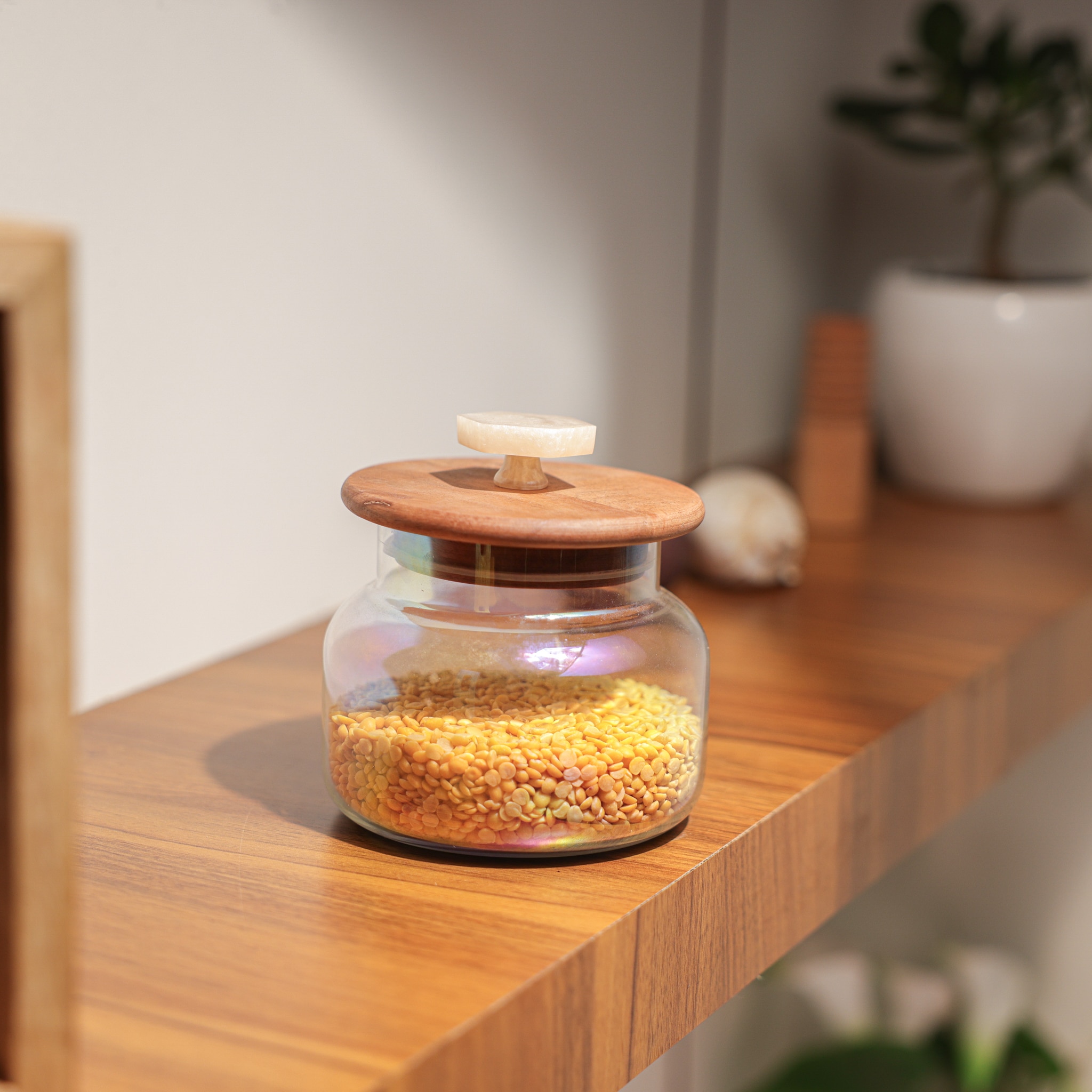 Ireka Homes Halo Glass Canister with Airtight Wooden Lid – Food Storage (5.5 x 5 in) - Ireka Homes