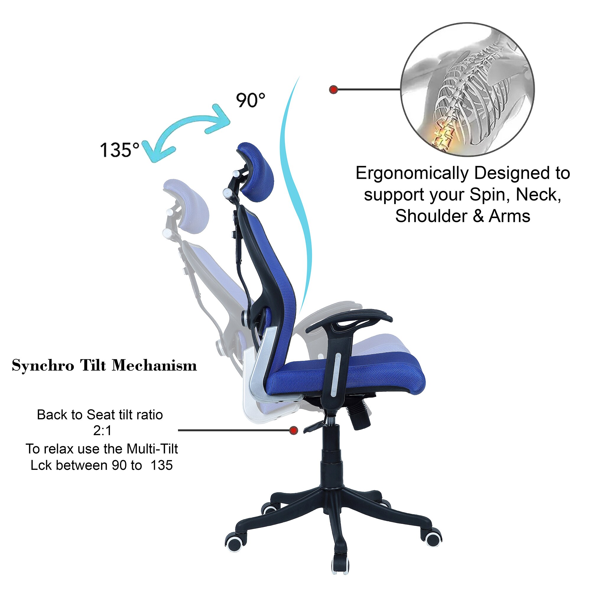 Reaii Mid Back Ergonomic Chair in Black Colour