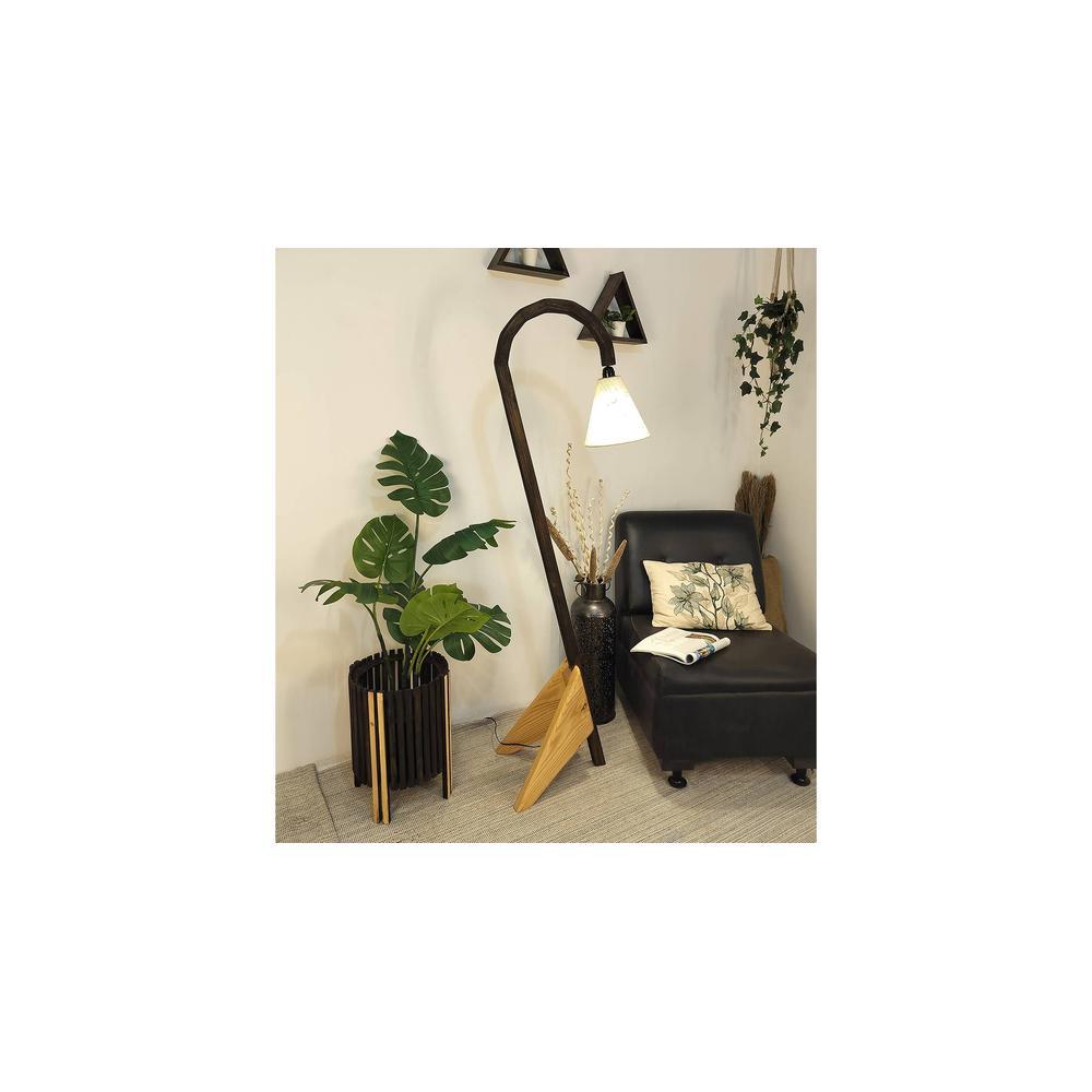 Cygnet Wooden Floor Lamp with Brown Base and Jute Fabric Lampshade