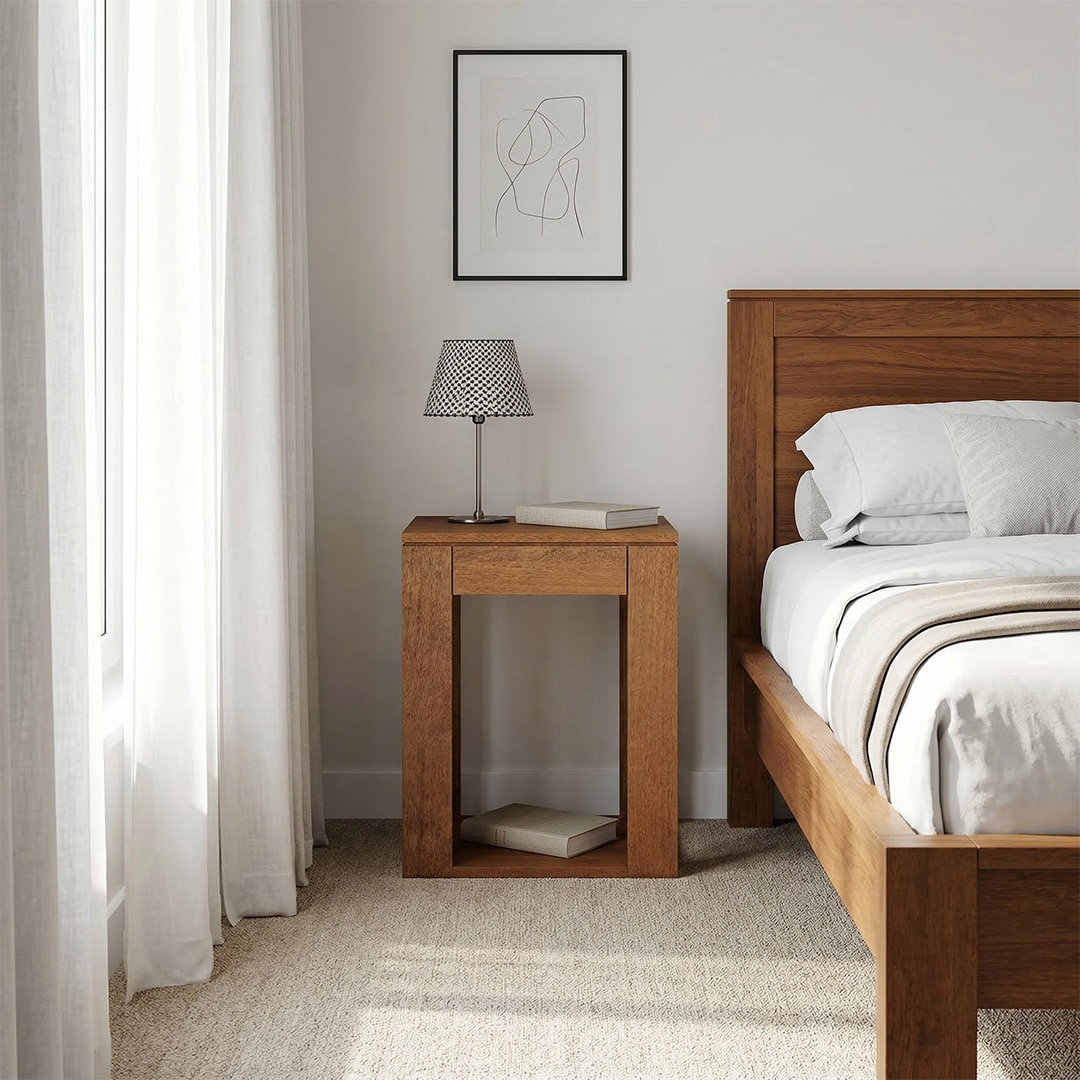 Epsilon Solid Wood Side Table In Amber Walnut Finish - Urban Ladder