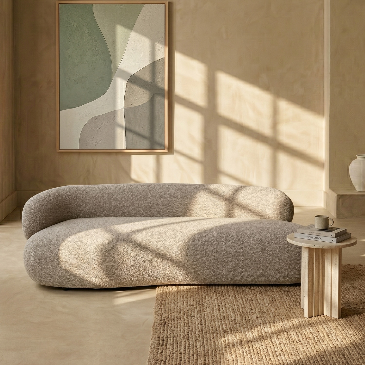 Luxelounge Wood 2-Seater + Ottoman With Upholstery Non Storage Sofas In Grey Colour