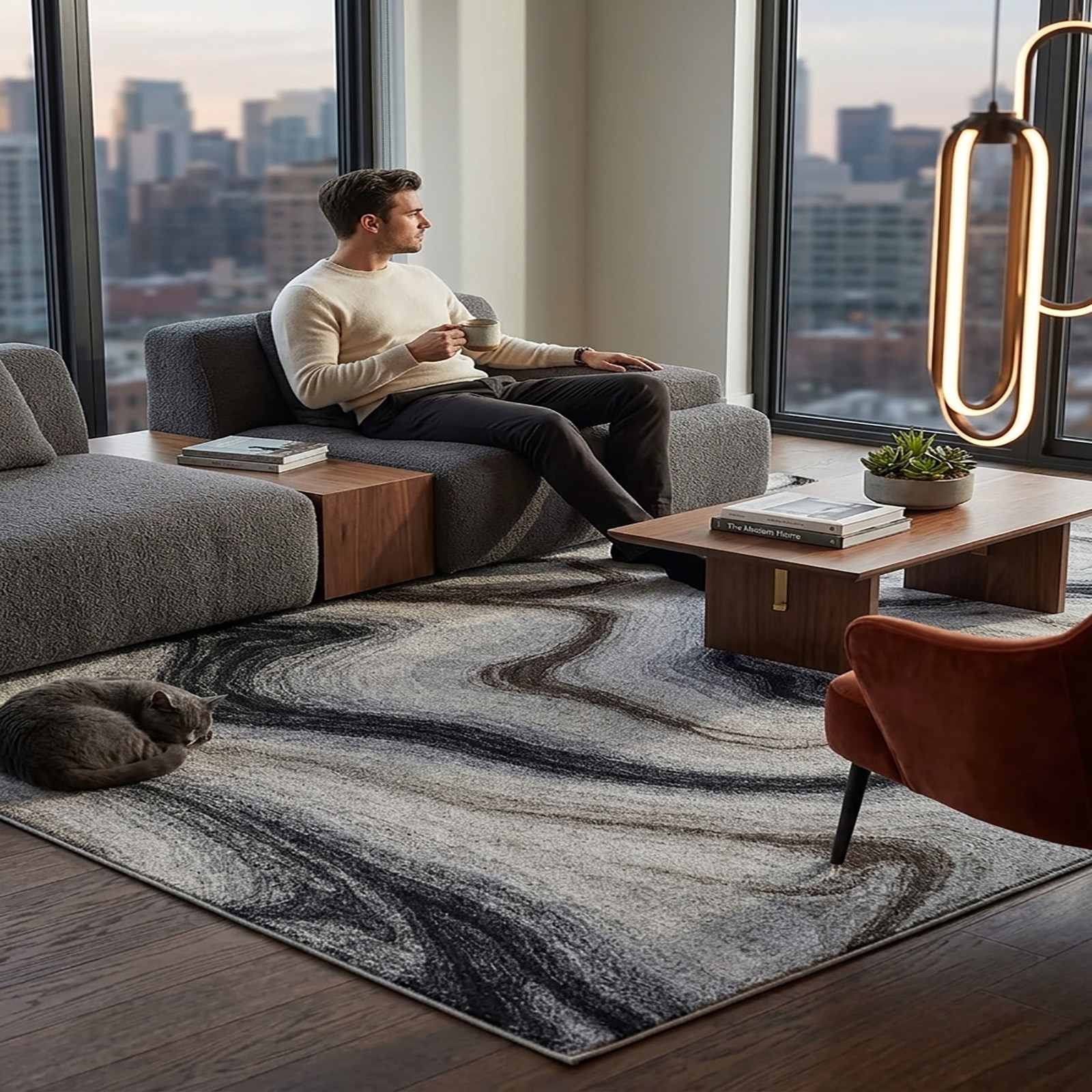 Modern Marble Area Rug Gray Charcoal Beige 63 x 91 - The Woven Legacy