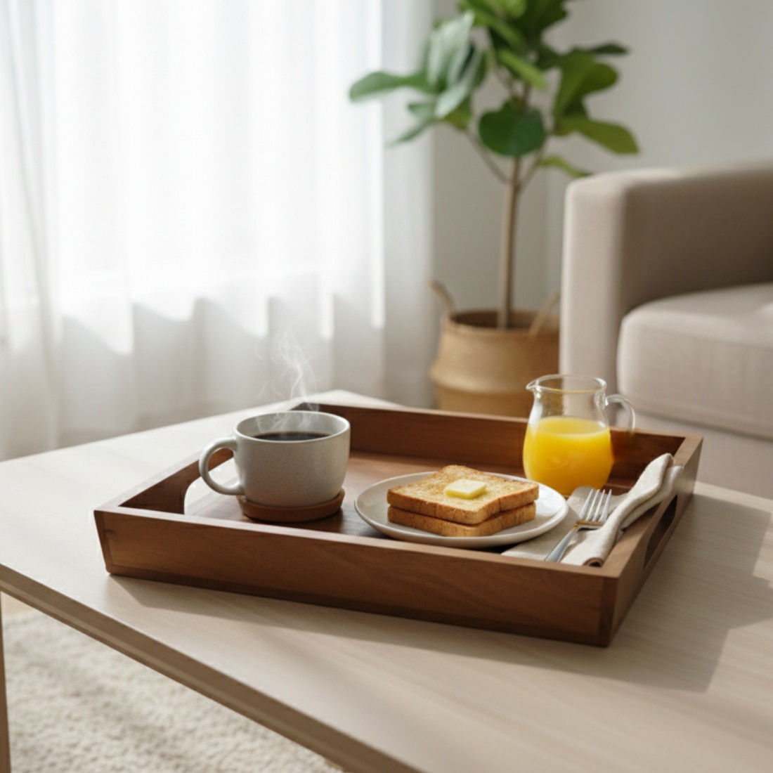 AJ Exports Premium Solid Acacia Wood Square Tray with Raised Security Edges Handcrafted - A.J EXPORTS