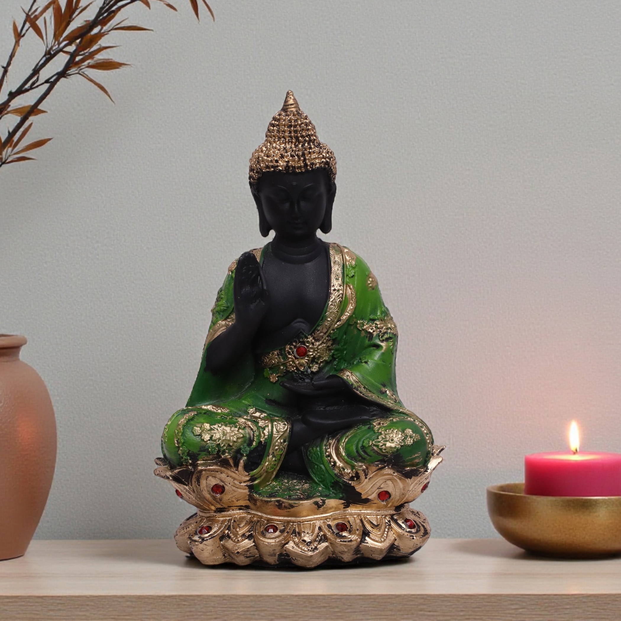 Buddha Polyresin  Figurine in Green Colour