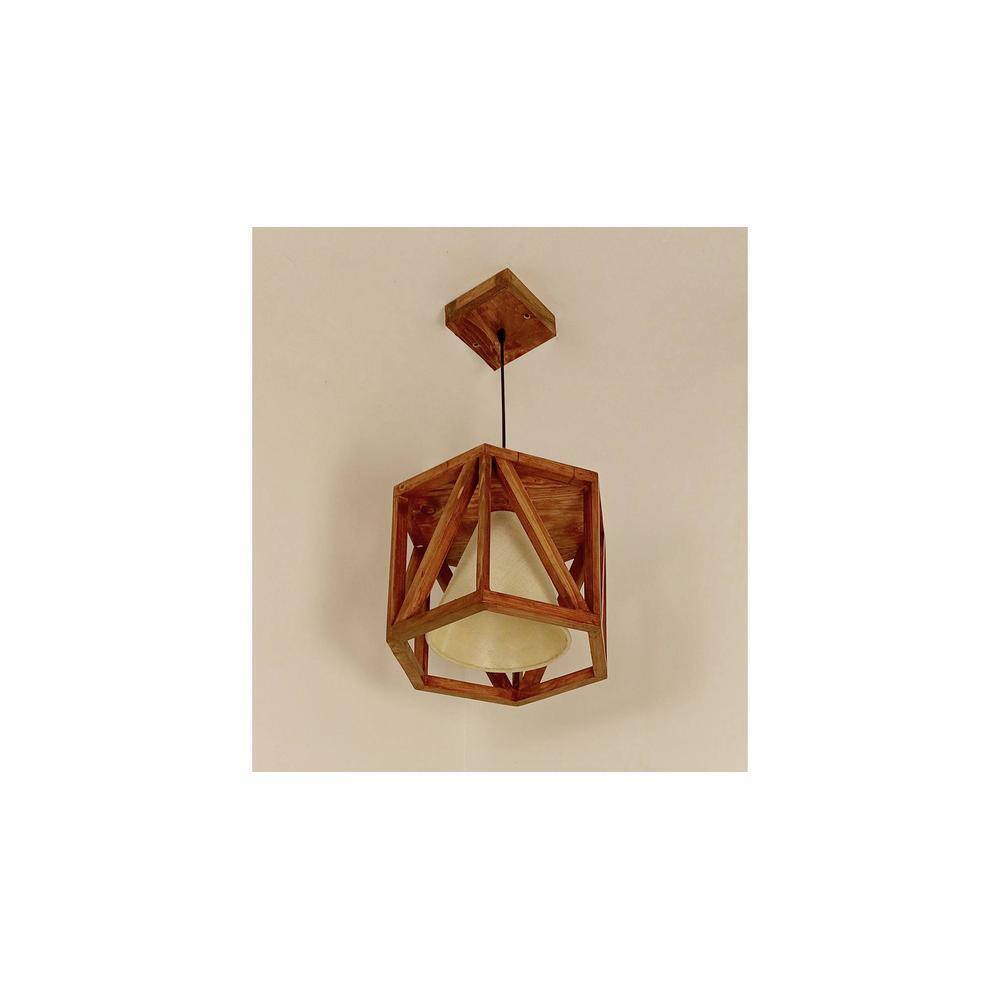 Symmetric Brown Solid Wood Single Hanging Light